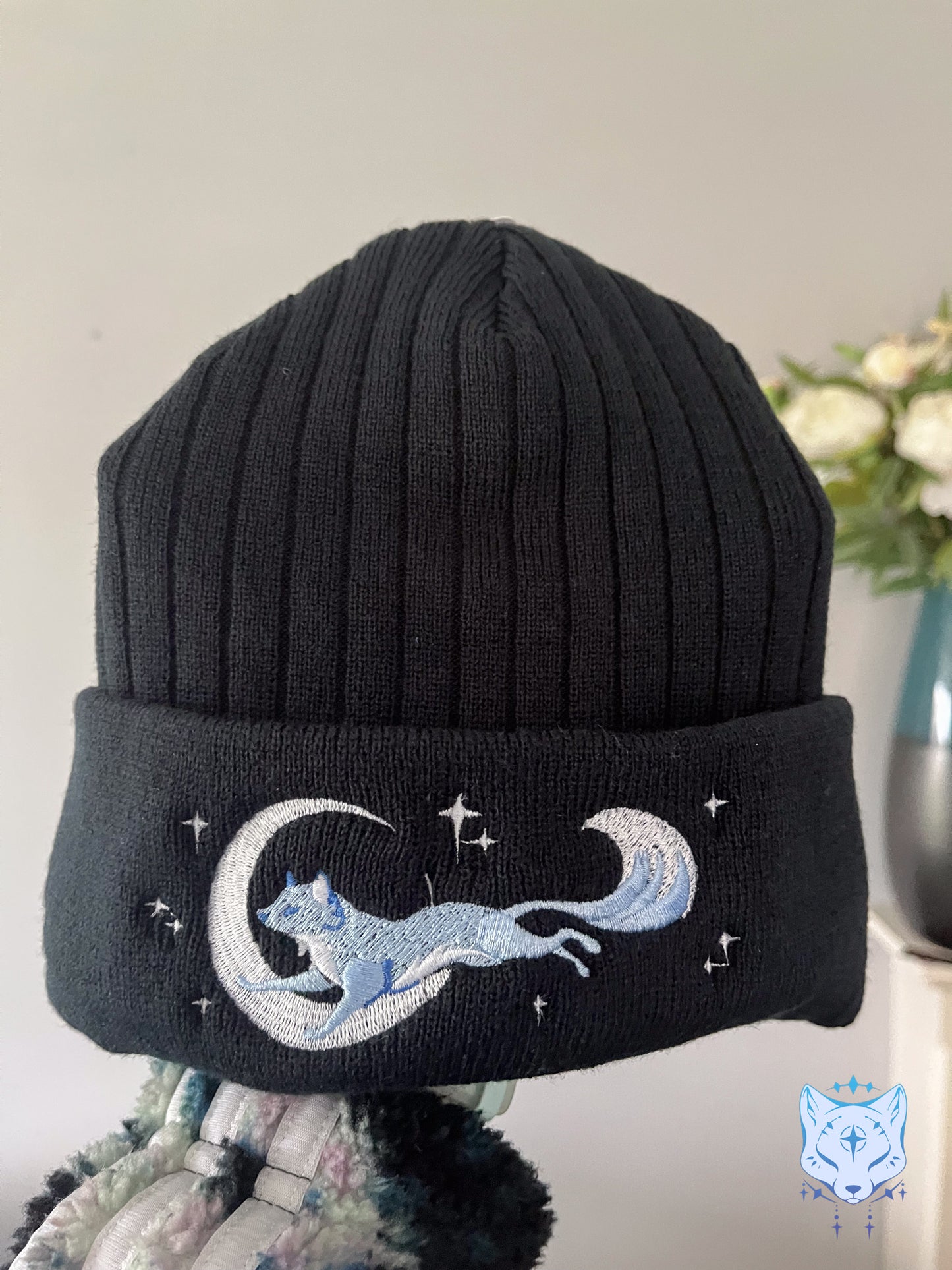 Moon Fox Beanie Blue OR Black (Fleece Lined!)