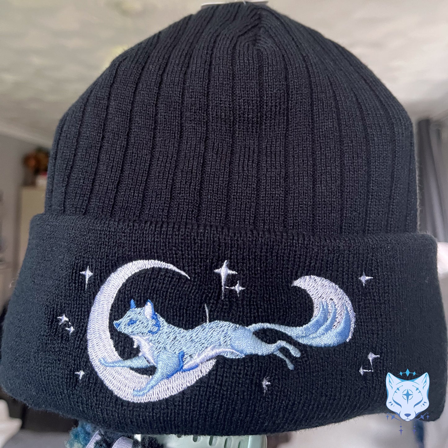 Moon Fox Beanie Blue OR Black (Fleece Lined!)