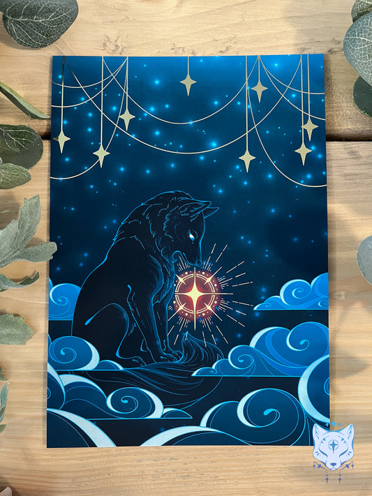 Protecting Starlight - A5 Gold Foil Celestial Wolf Print