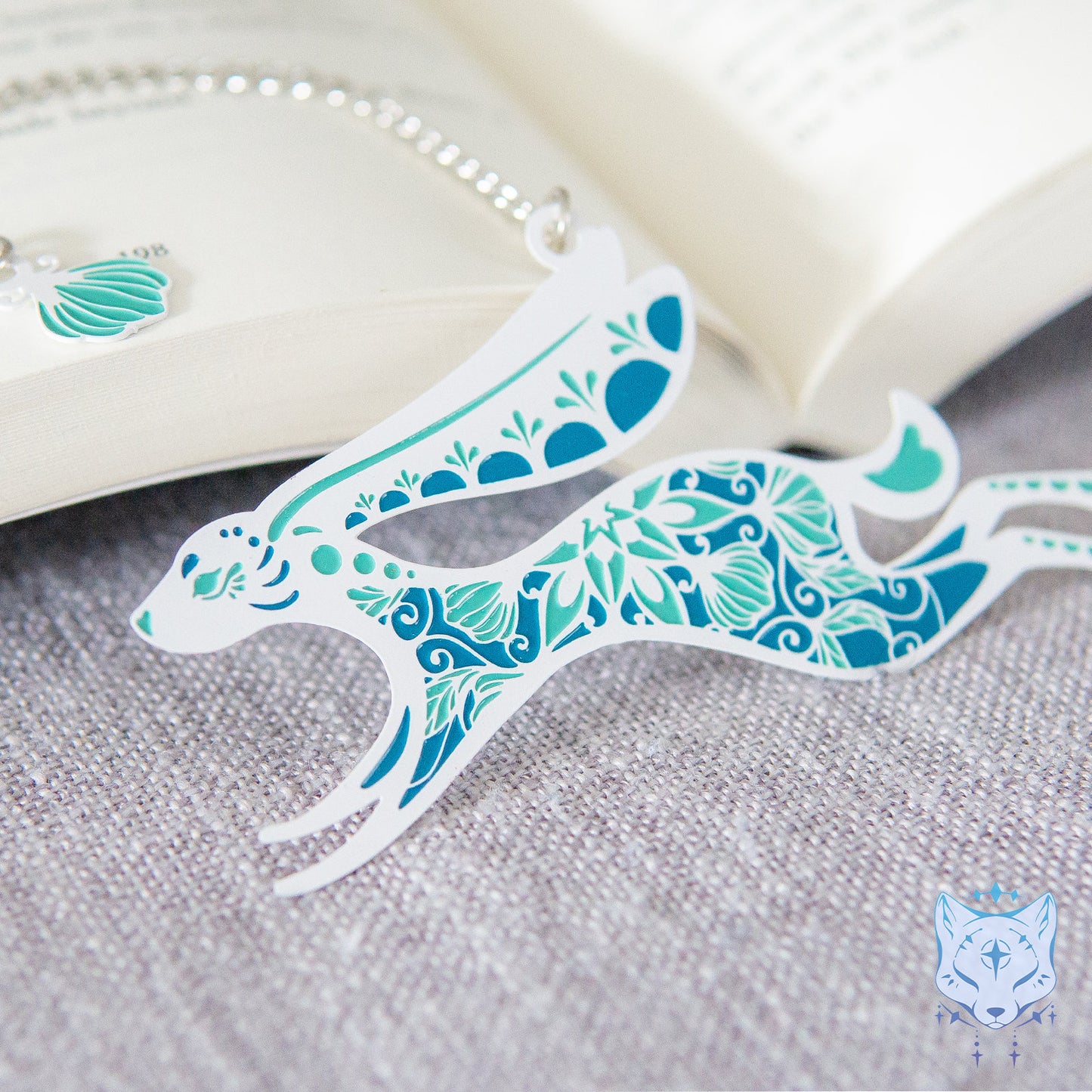 Floral Jade Rabbit Metal Bookmark