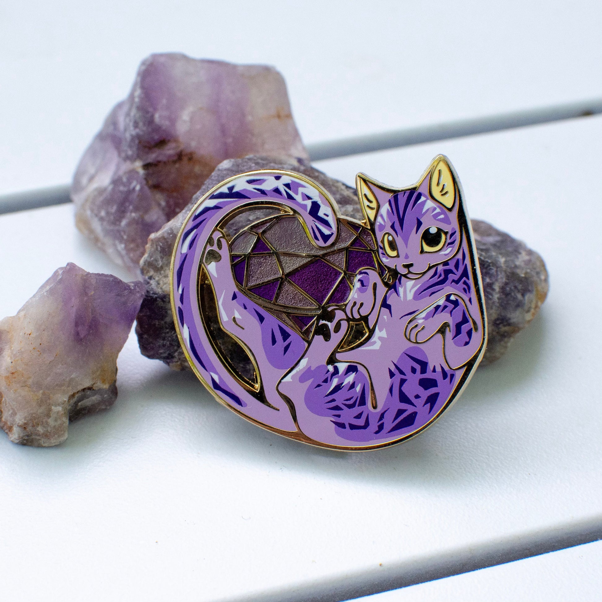 Gems in our Flowers | Amethyst Cat - February Birthstone Pin