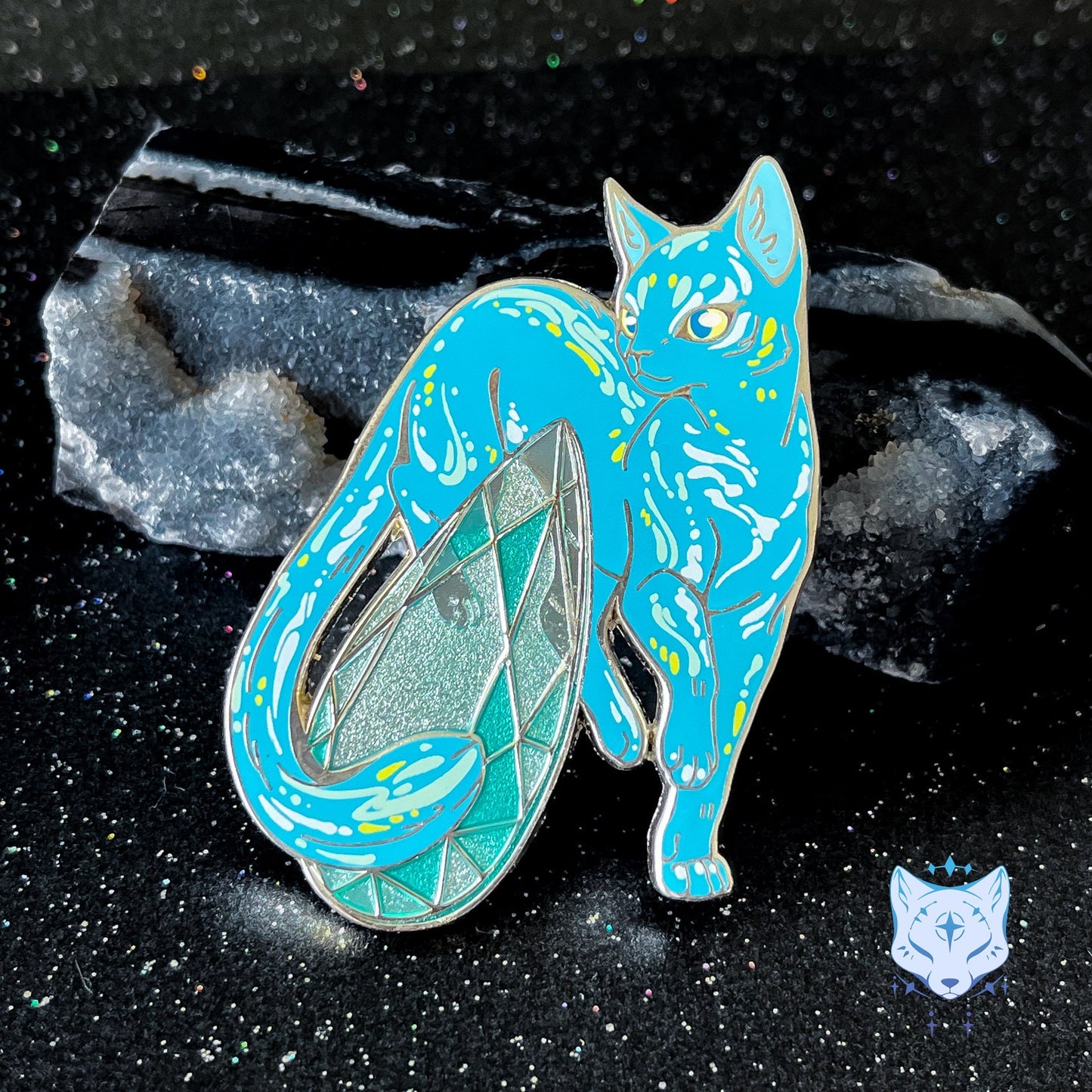 March Birthstone Pin - Aquamarine Cat Pin