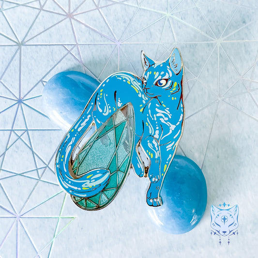 March Birthstone Pin - Aquamarine Cat Pin