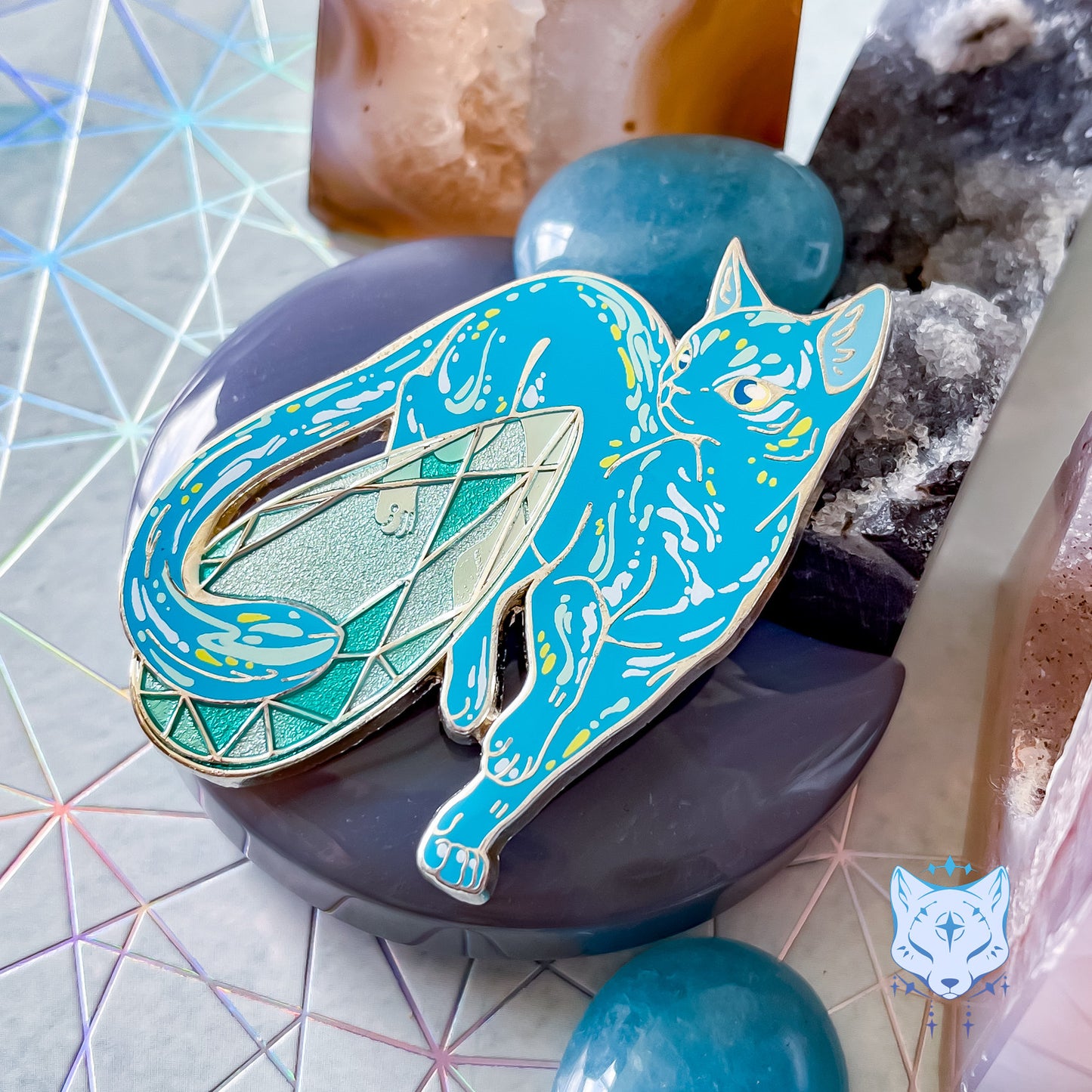 March Birthstone Pin - Aquamarine Cat Pin