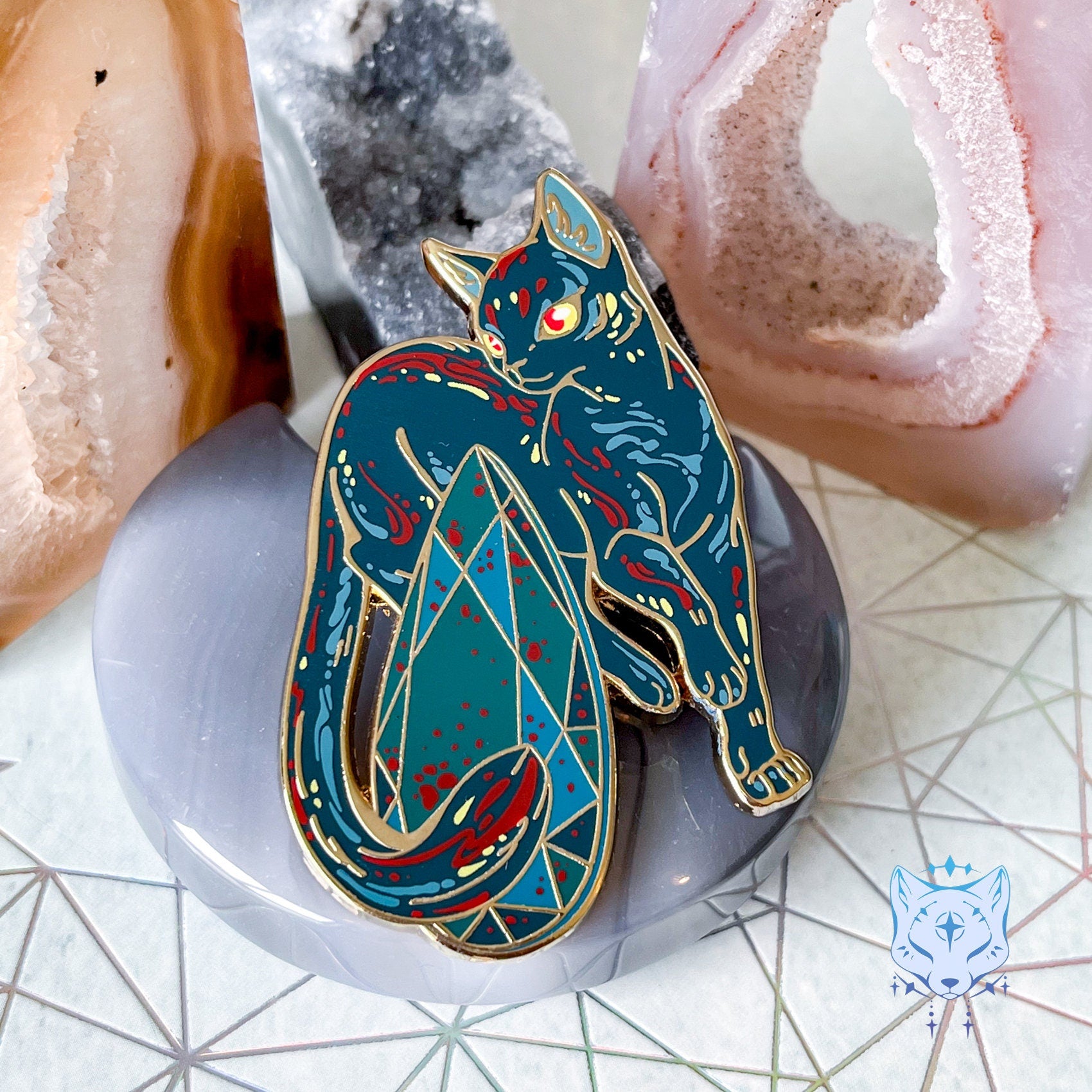 March Birthstone Pin - Bloodstone Cat Pin