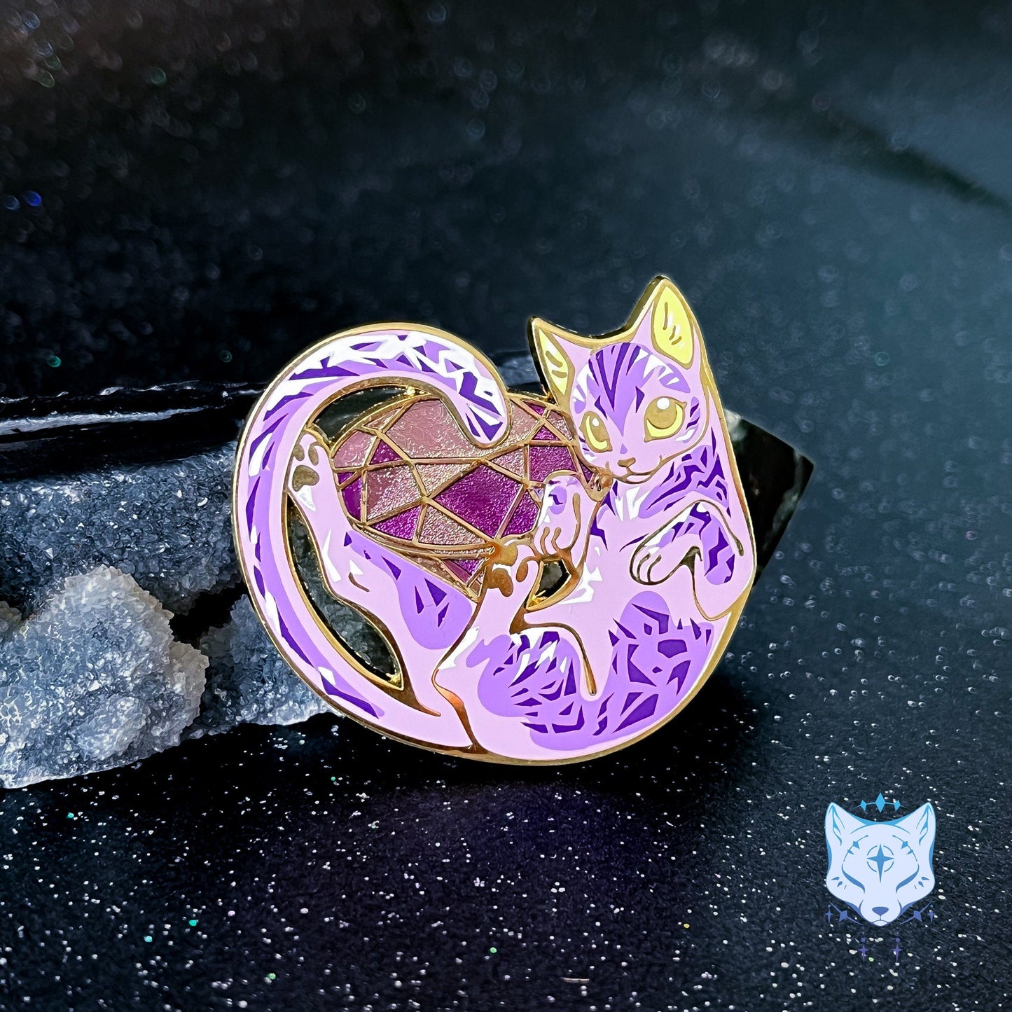 Gems in our Flowers | Amethyst Cat - February Birthstone Pin