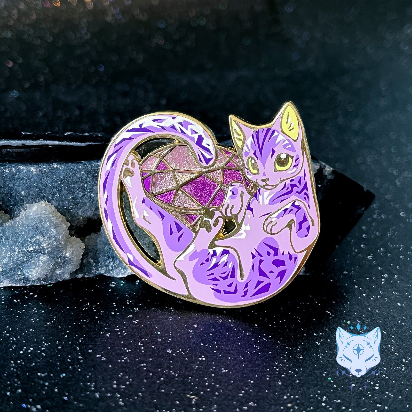 Gems in our Flowers | Amethyst Cat - February Birthstone Pin