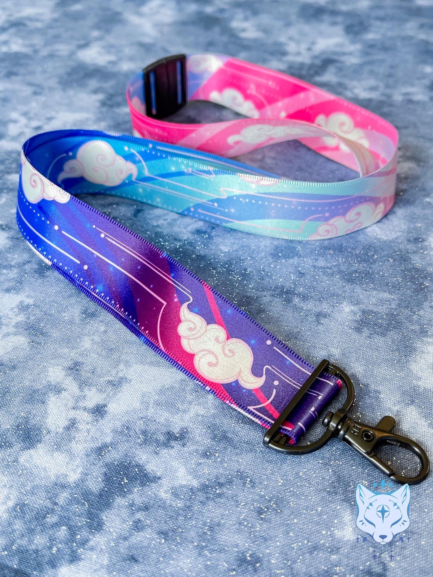 Cloud Foxes | Lanyard made from eco recycled plastic | 90cm x 2.5cm | breakaway clasp | 2 designs