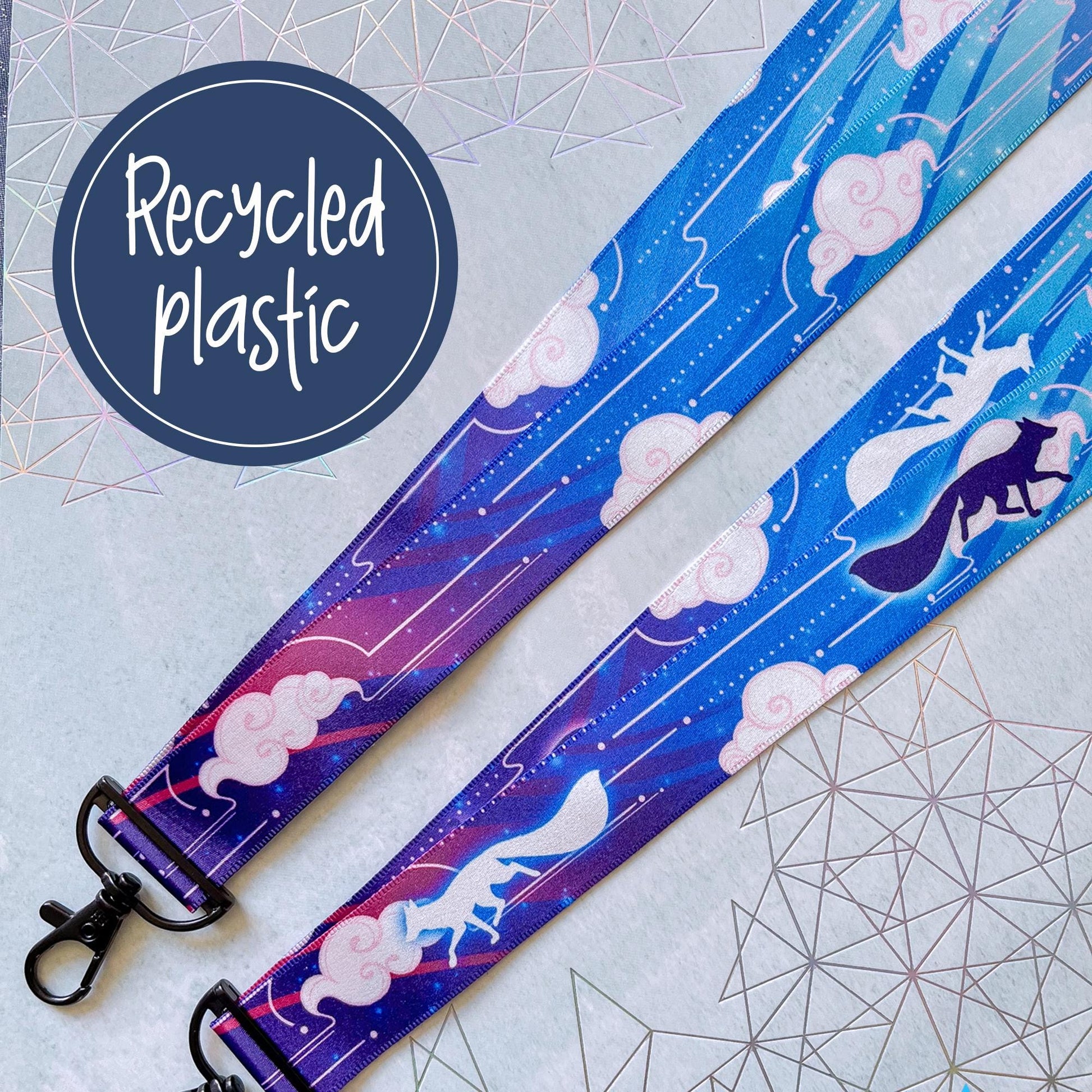 Cloud Foxes | Lanyard made from eco recycled plastic | 90cm x 2.5cm | breakaway clasp | 2 designs