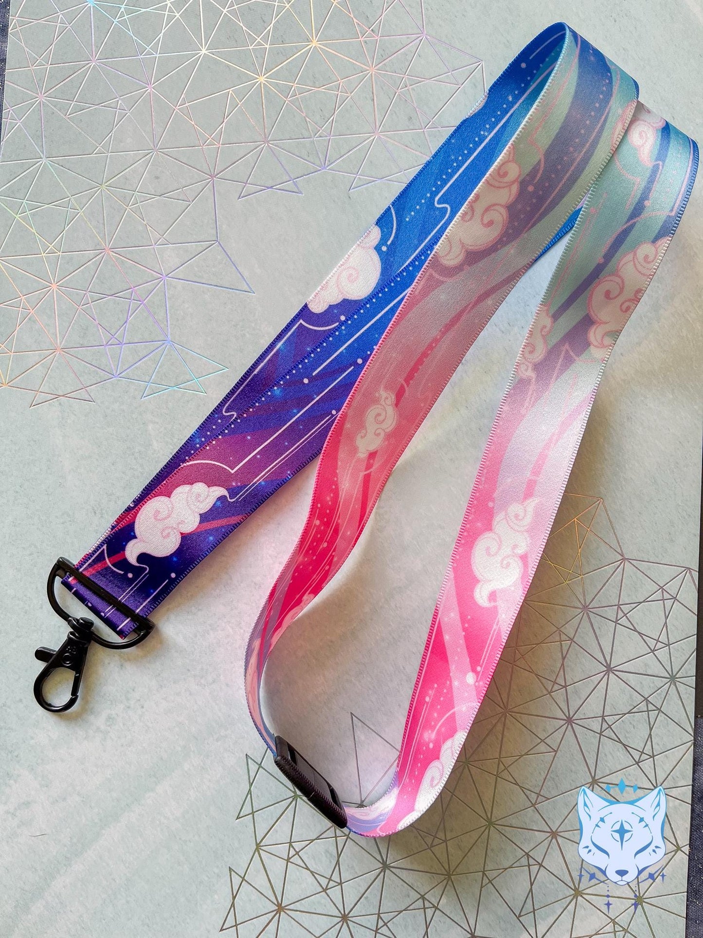 Cloud Foxes | Lanyard made from eco recycled plastic | 90cm x 2.5cm | breakaway clasp | 2 designs