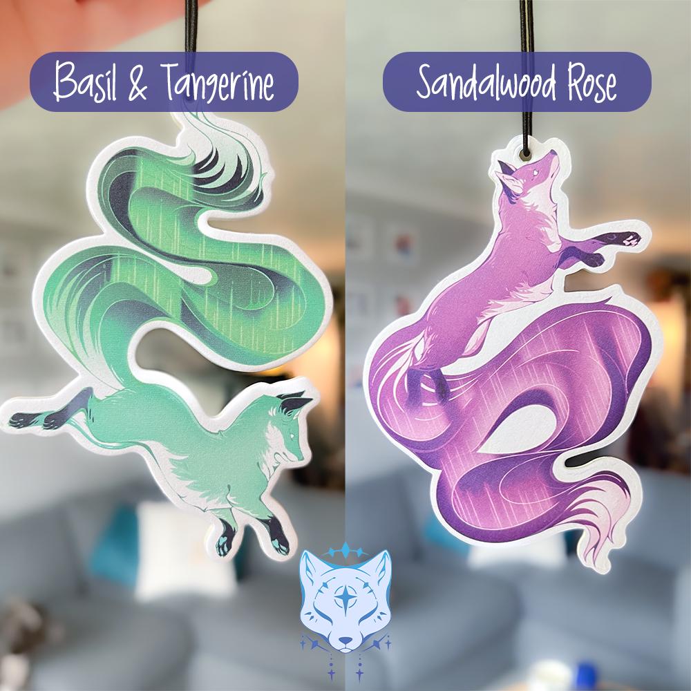 Purple Aurora Fox Air Freshener - Double Sided - Sandalwood Rose Scent