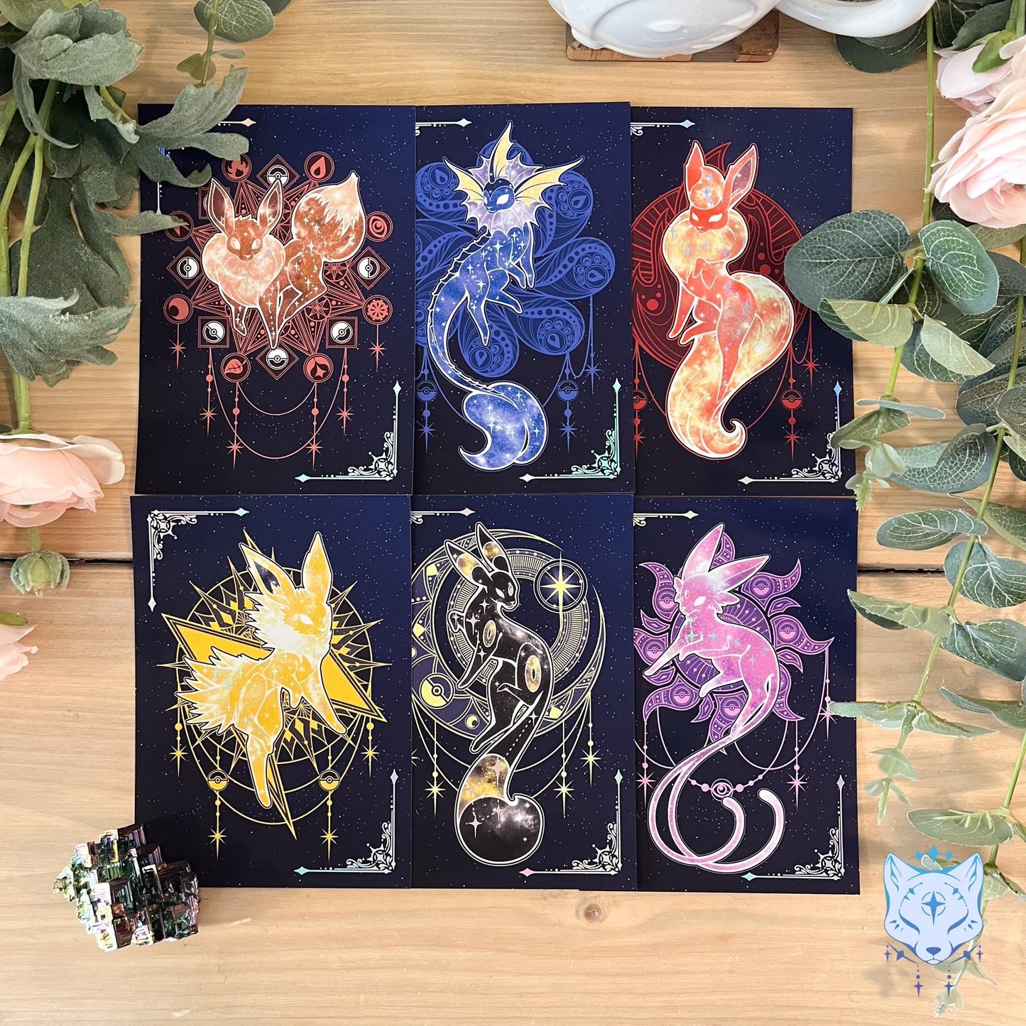 Celestial Eeveelutions - Deluxe Holographic Foiled Postcards