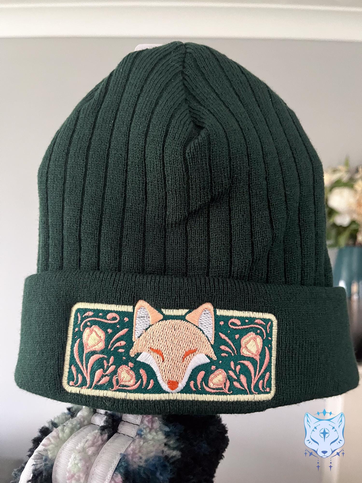 Fox Floral Embroidered Beanie