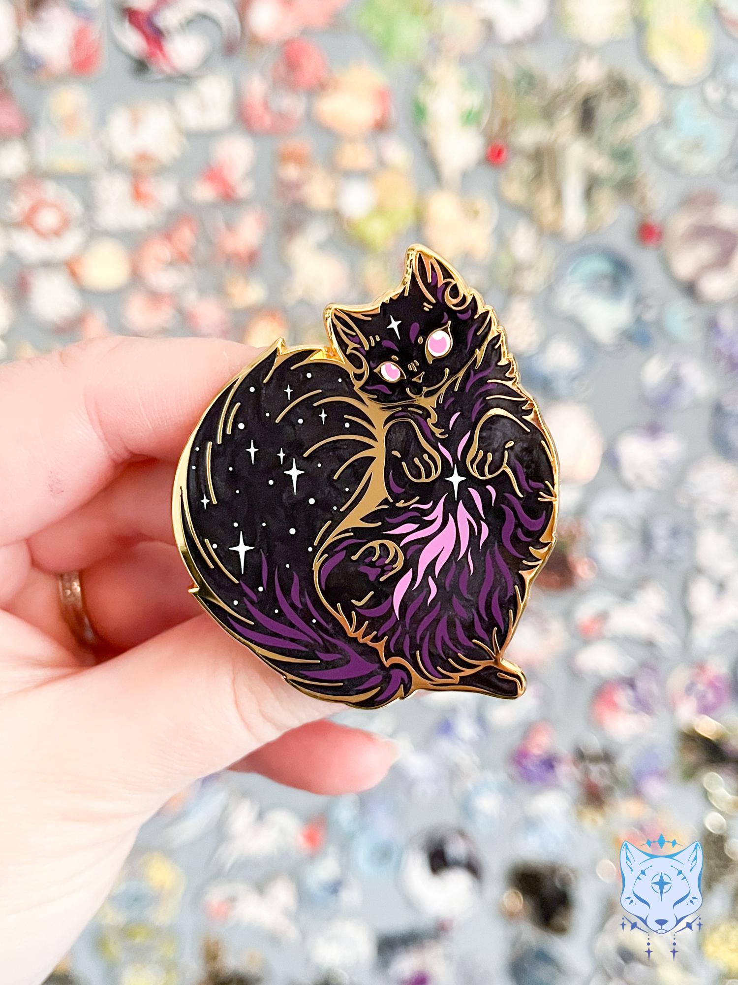 Orion Nebula Cat Pin - 55mm/2.16" tall Purple Space Cat Pin
