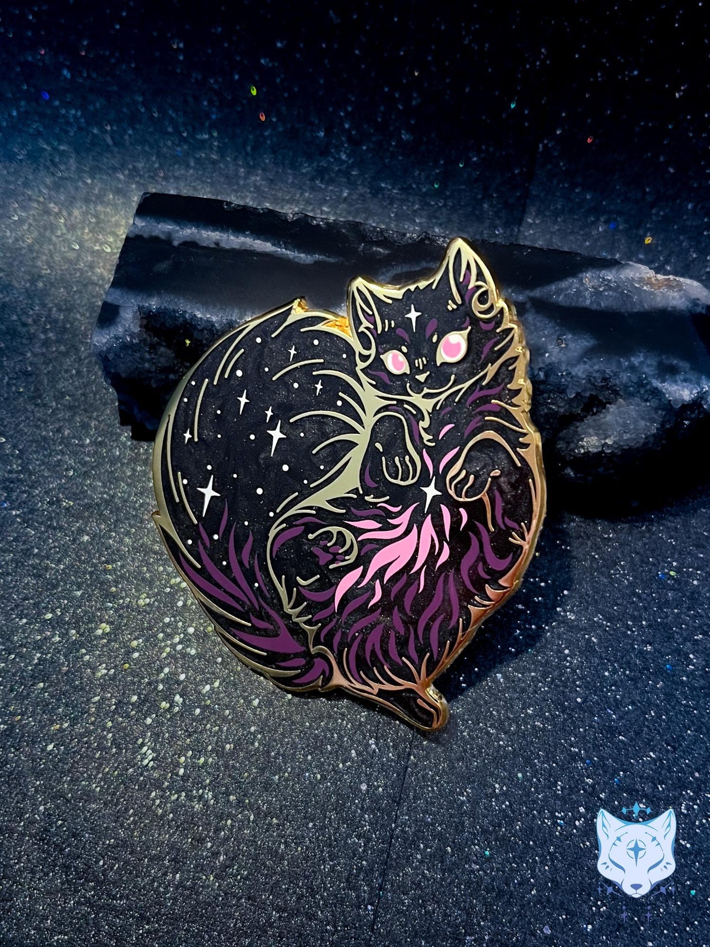 Orion Nebula Cat Pin - 55mm/2.16" tall Purple Space Cat Pin