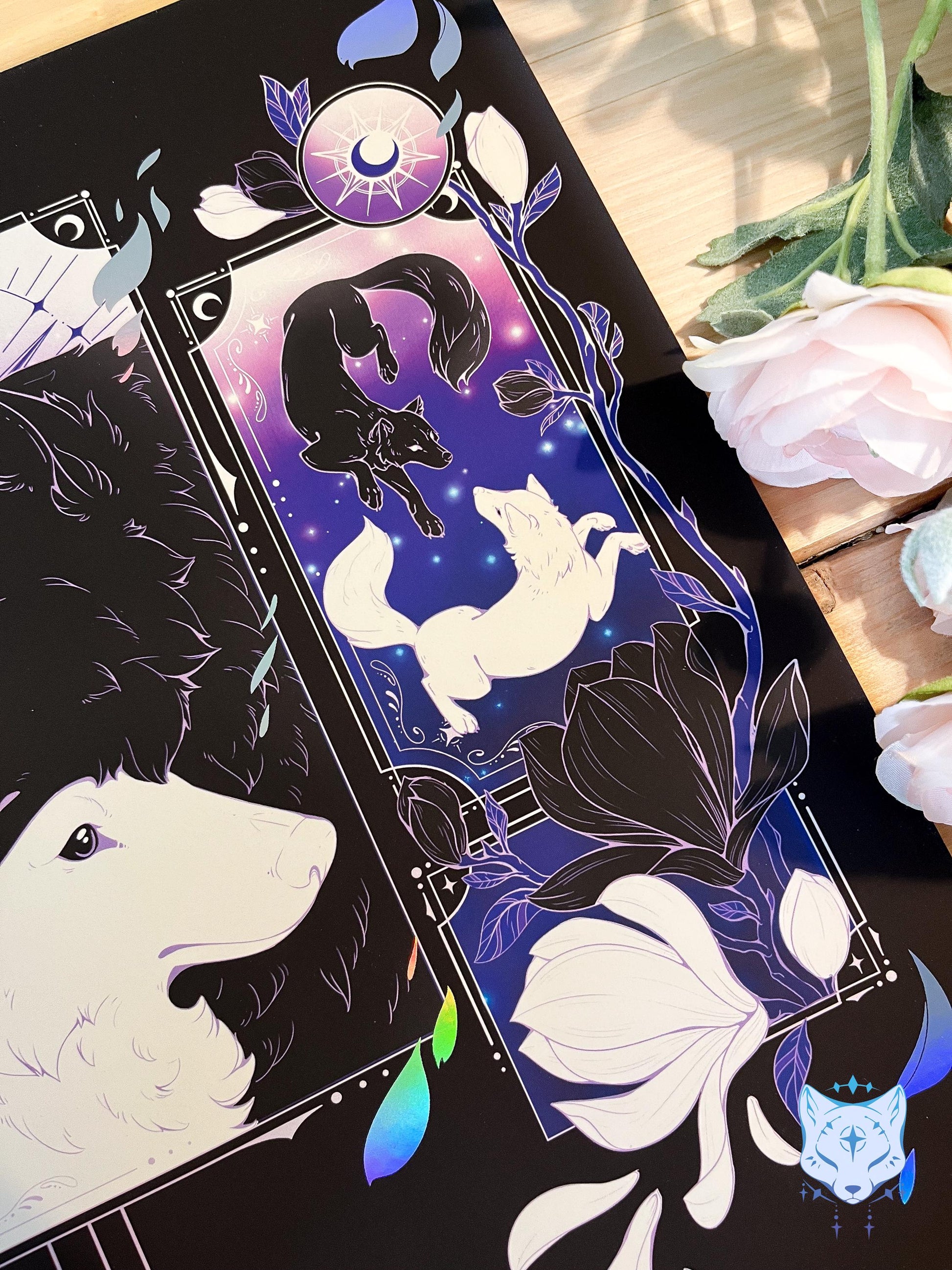 Purple Lunar Wolves - A4 Holographic Foil Art print