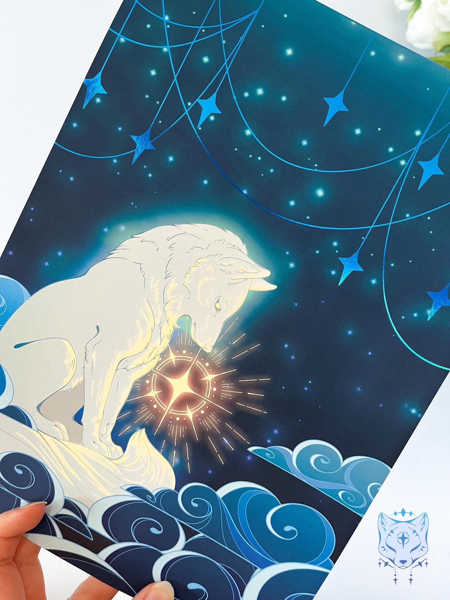 Star Gazing Wolf - A4 Holographic Foil Art print