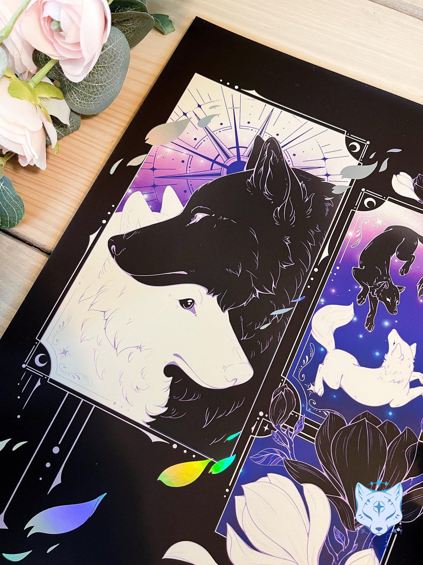 Purple Lunar Wolves - A4 Holographic Foil Art print