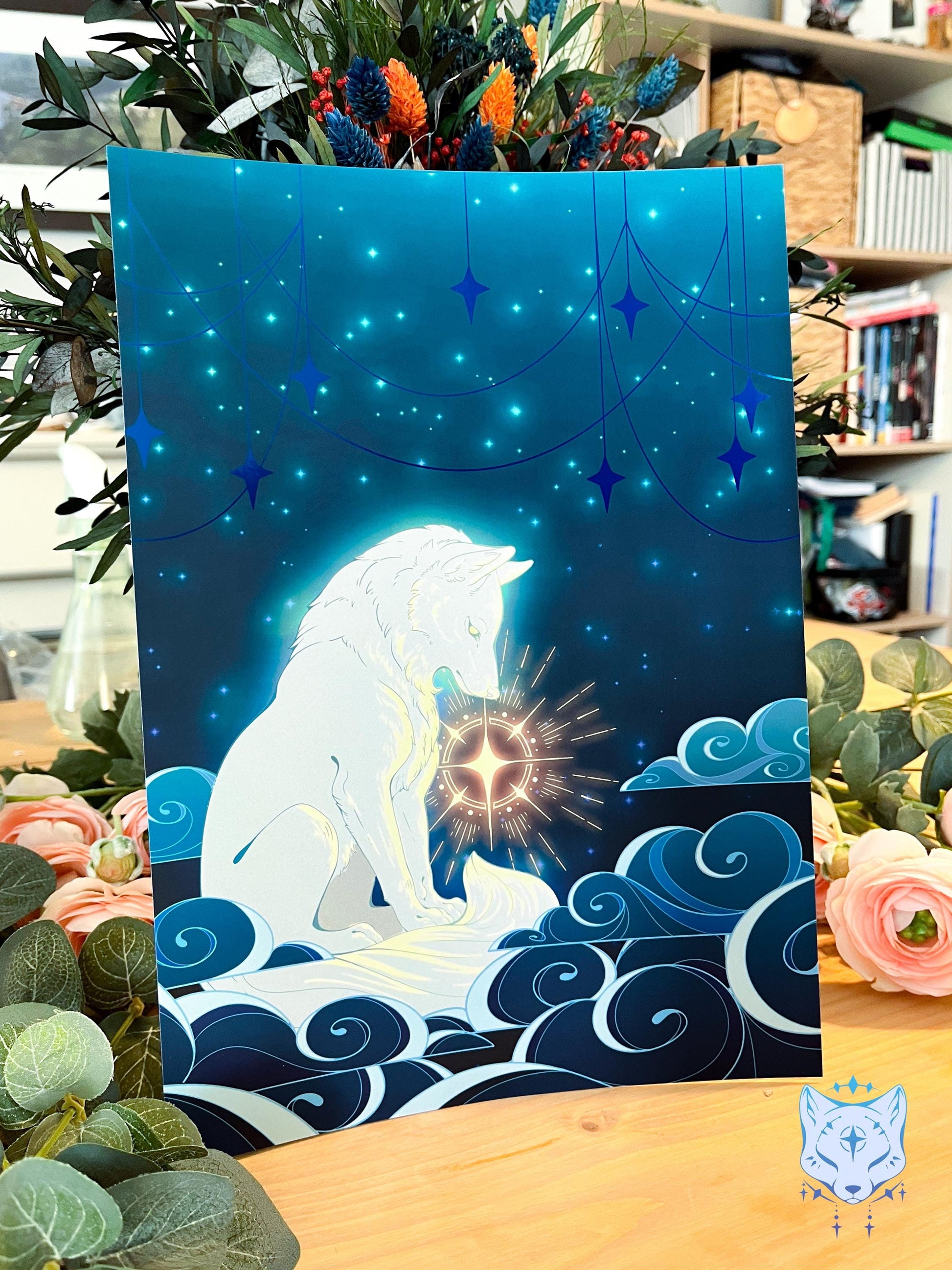 Star Gazing Wolf - A4 Holographic Foil Art print