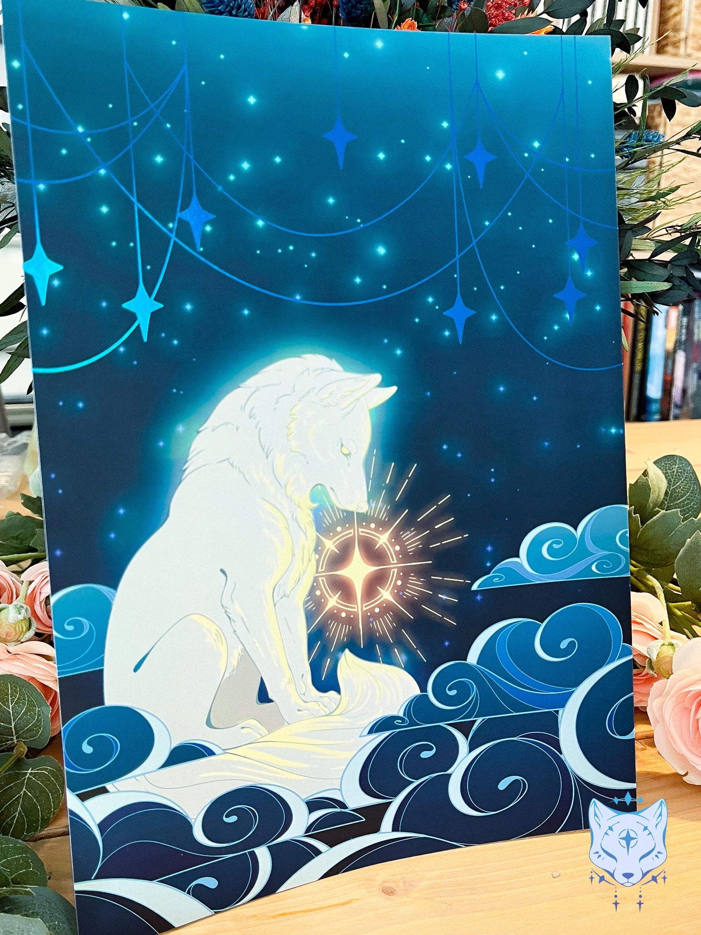Star Gazing Wolf - A4 Holographic Foil Art print