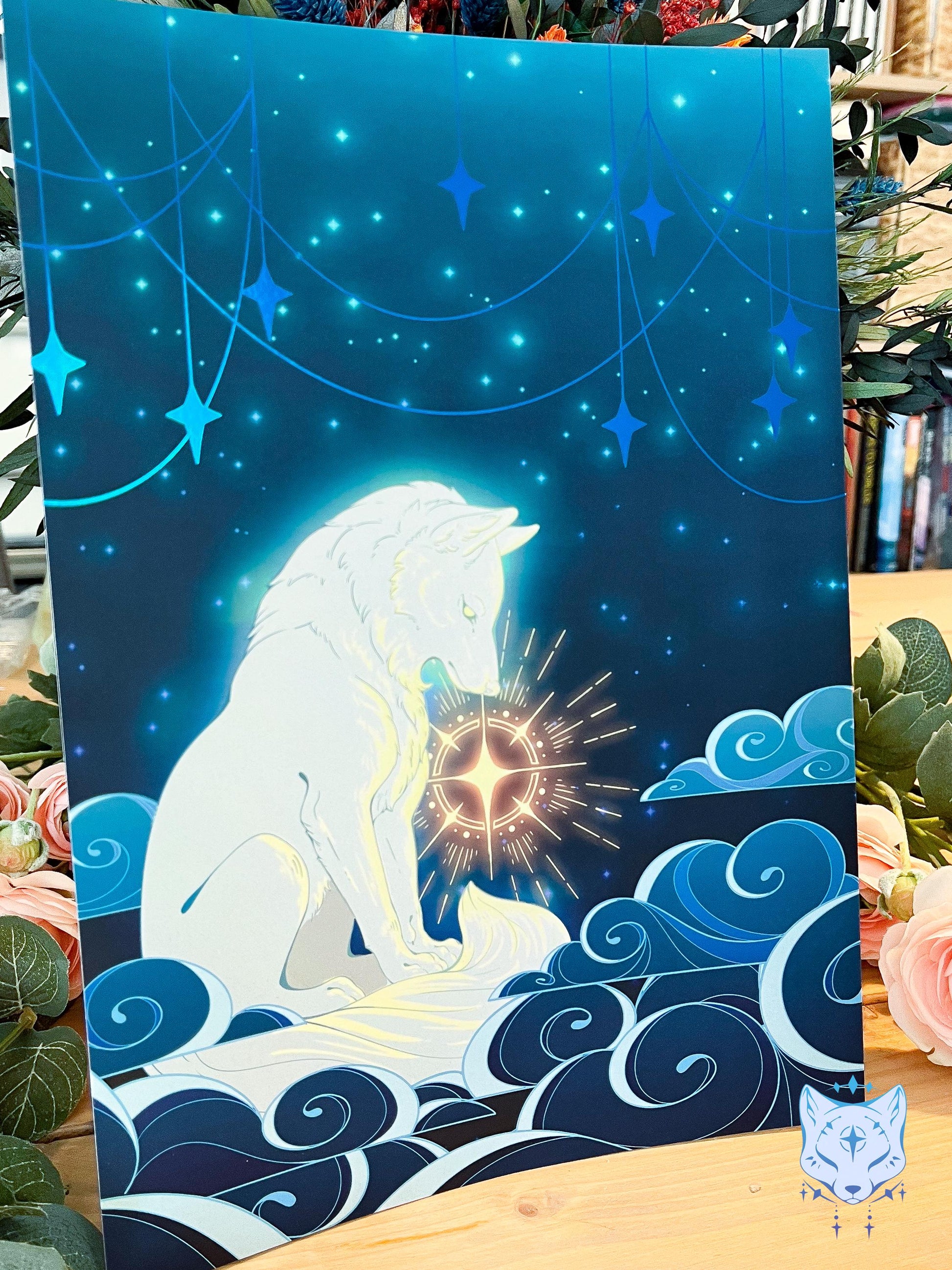 Star Gazing Wolf - A4 Holographic Foil Art print