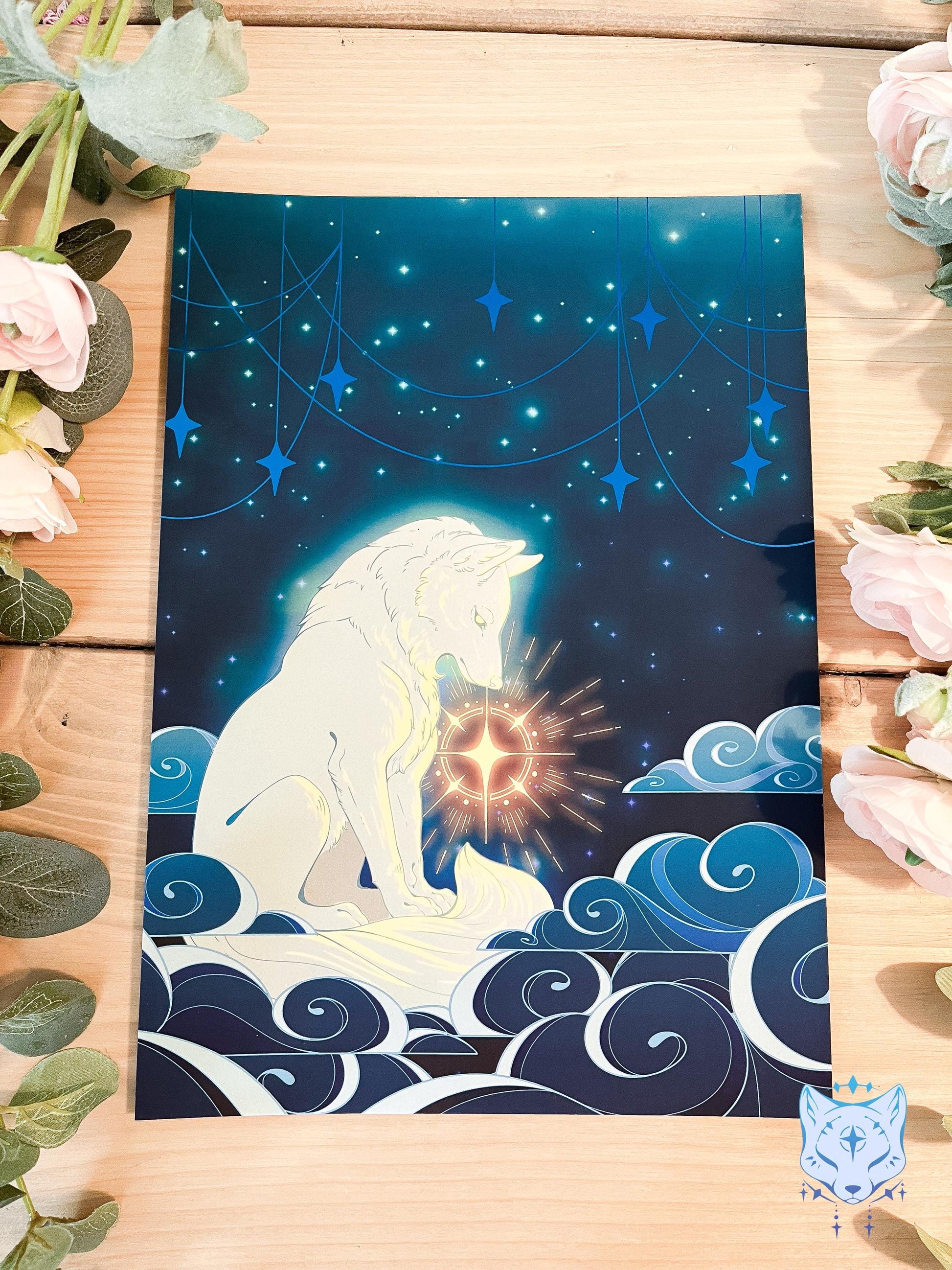 Star Gazing Wolf - A4 Holographic Foil Art print