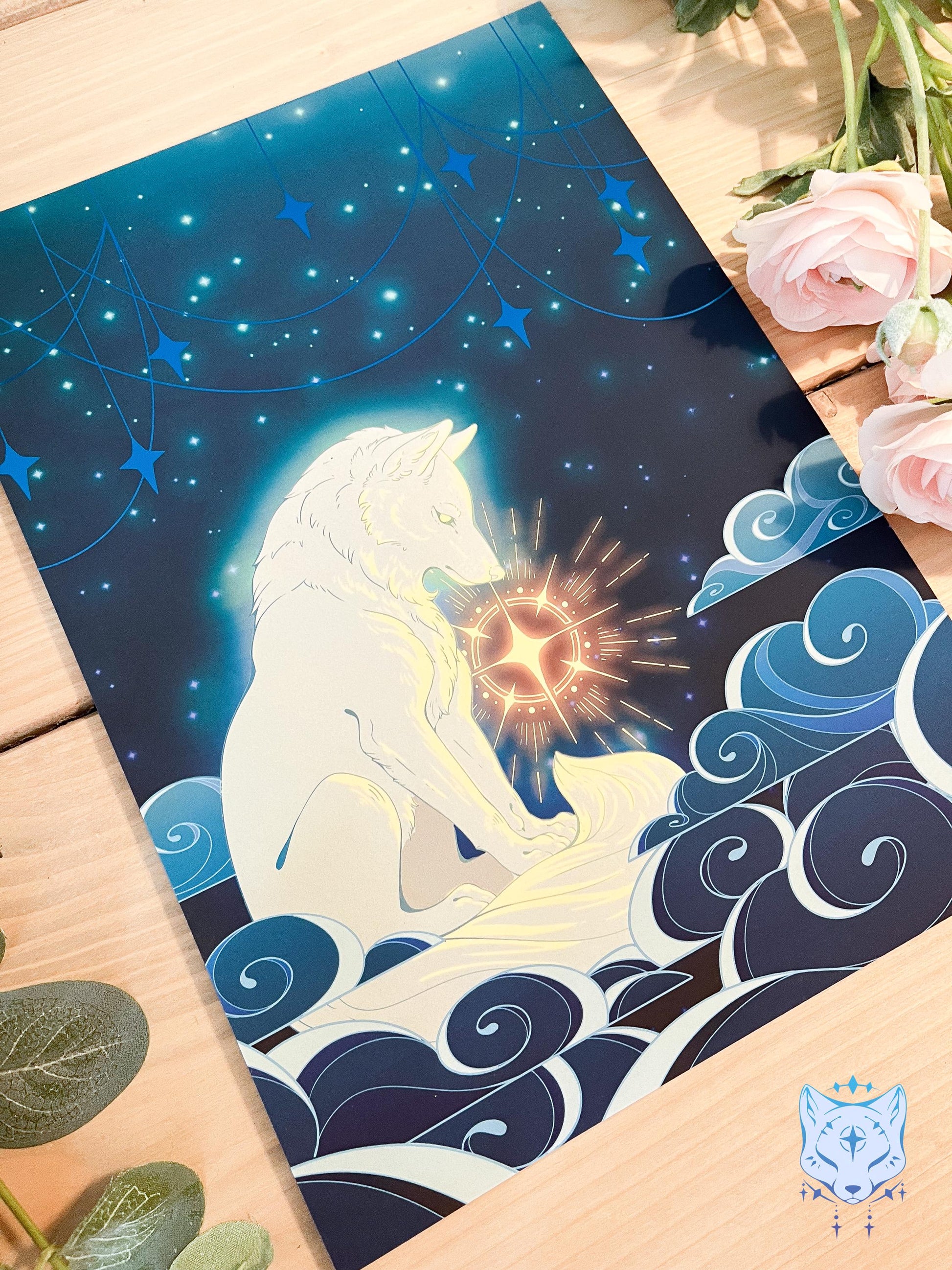 Star Gazing Wolf - A4 Holographic Foil Art print