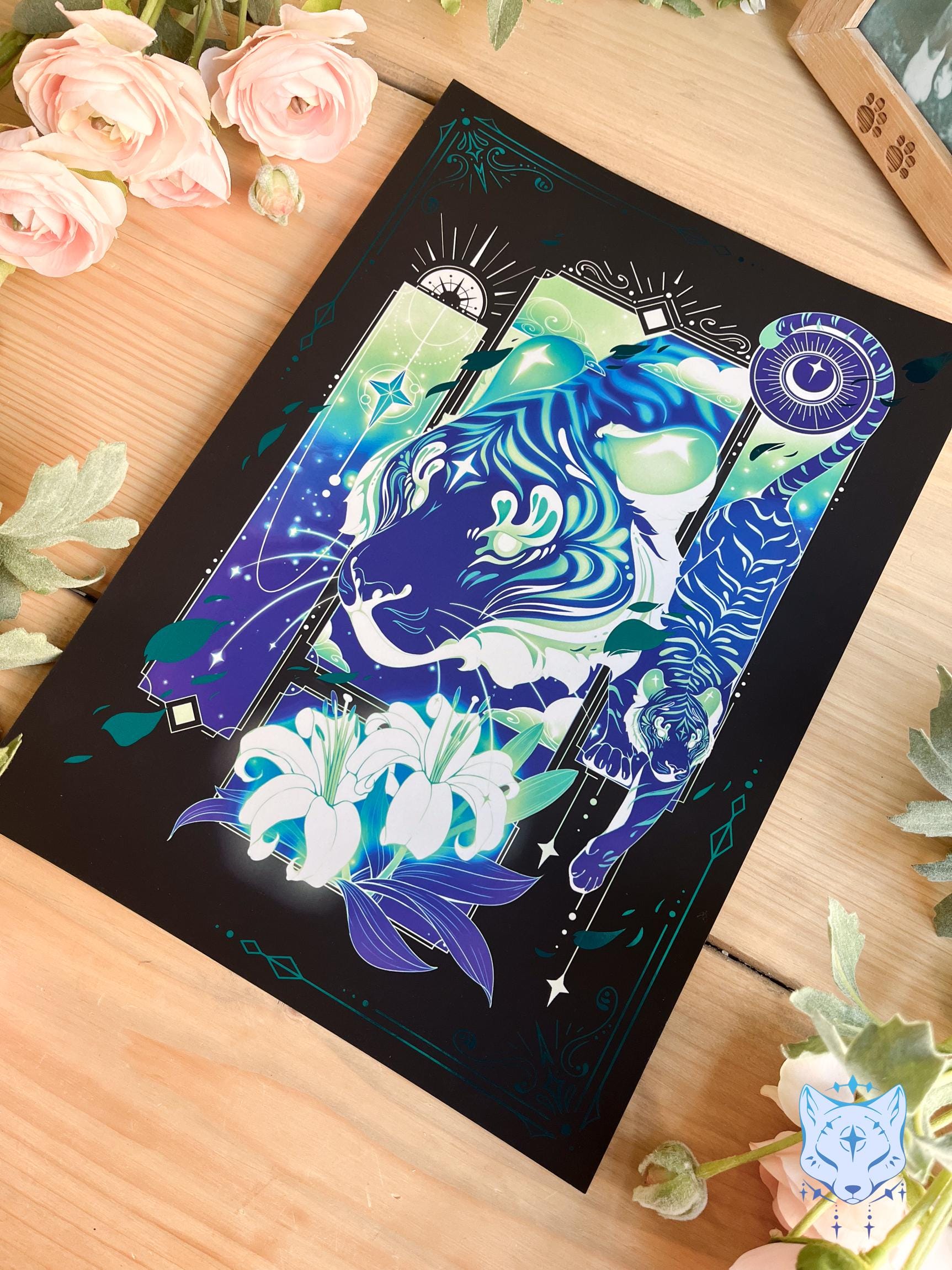 Teal Lunar Tiger - A4 LIMITED EDITION Teal Foil Art print | Signed & Numbered