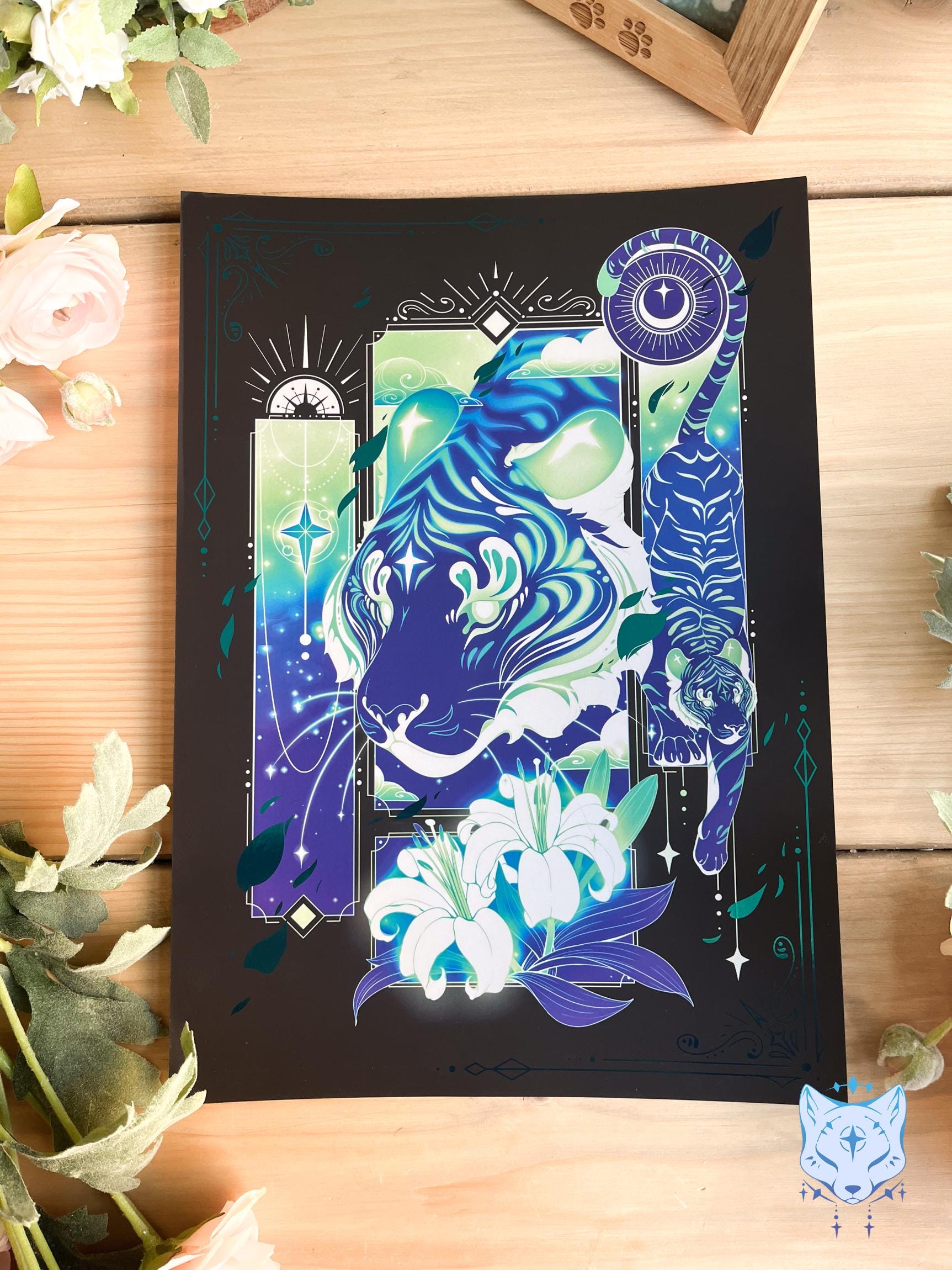 Teal Lunar Tiger - A4 LIMITED EDITION Teal Foil Art print | Signed & Numbered