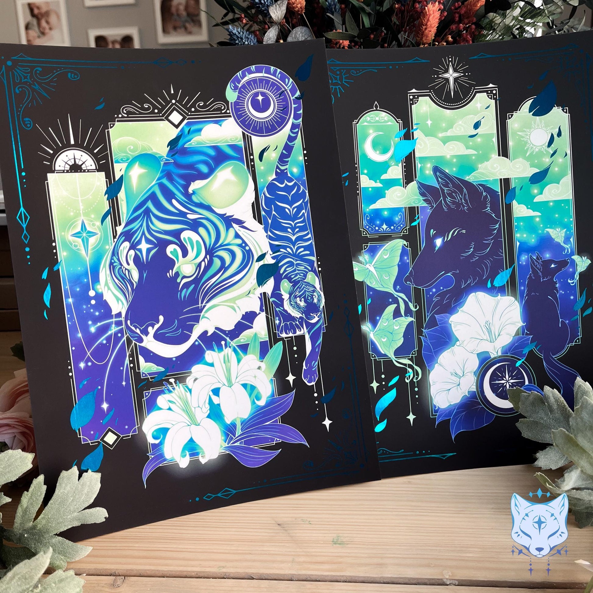 Black & Teal Asian Dragon - A4 LIMITED EDITION Teal Foil Art print