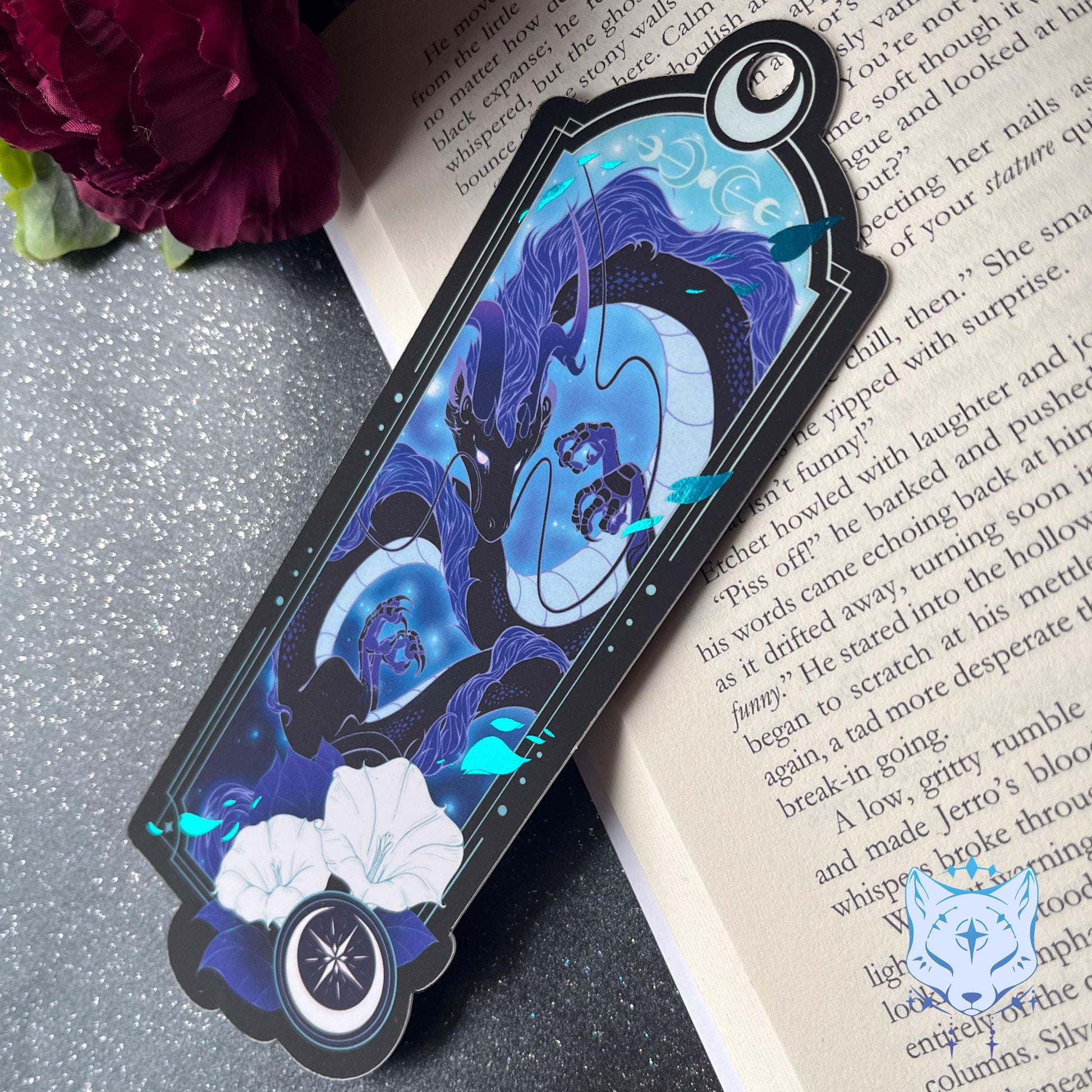 Asian Dragon Bookmark with teal foil detail