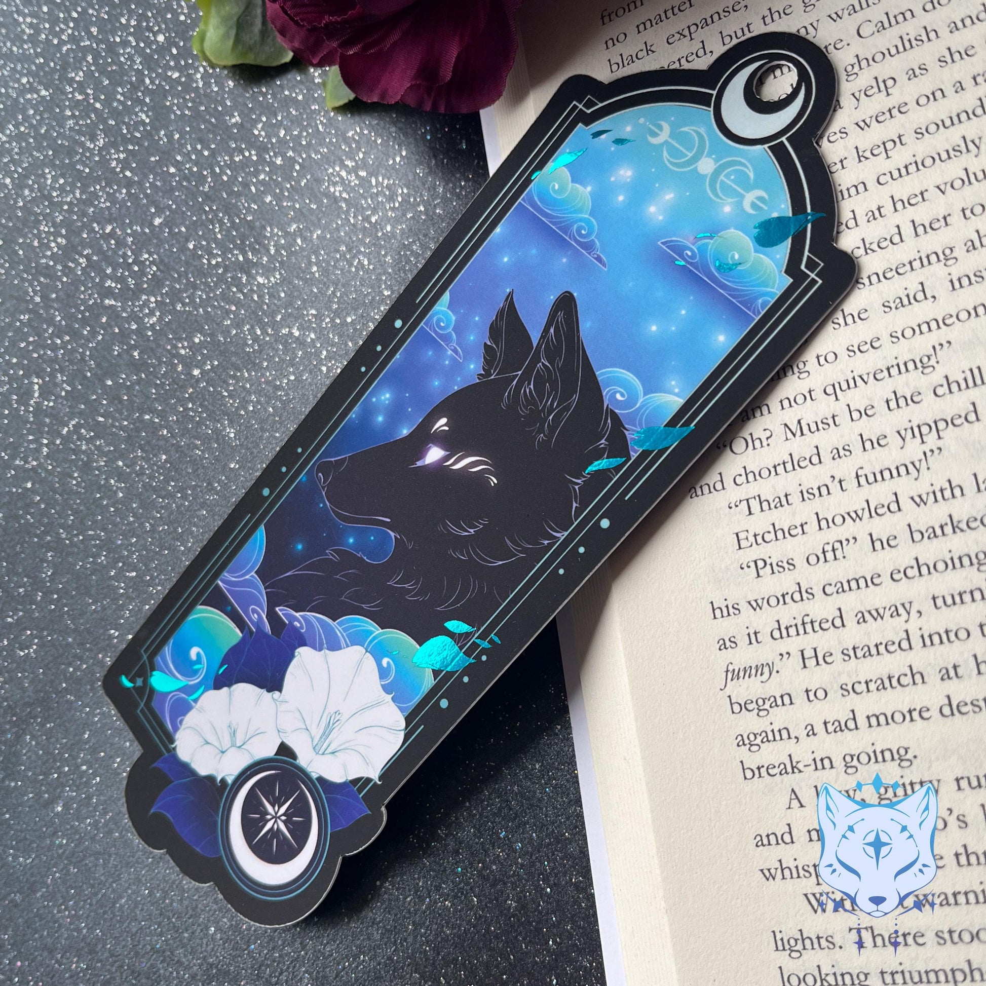 Black Fox Bookmark with teal foil detail