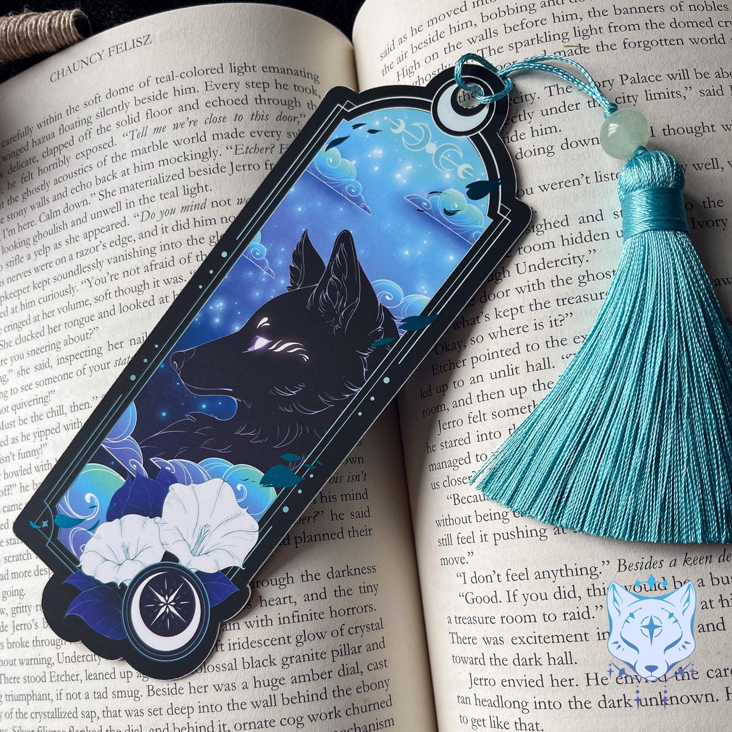 Black Fox Bookmark with teal foil detail
