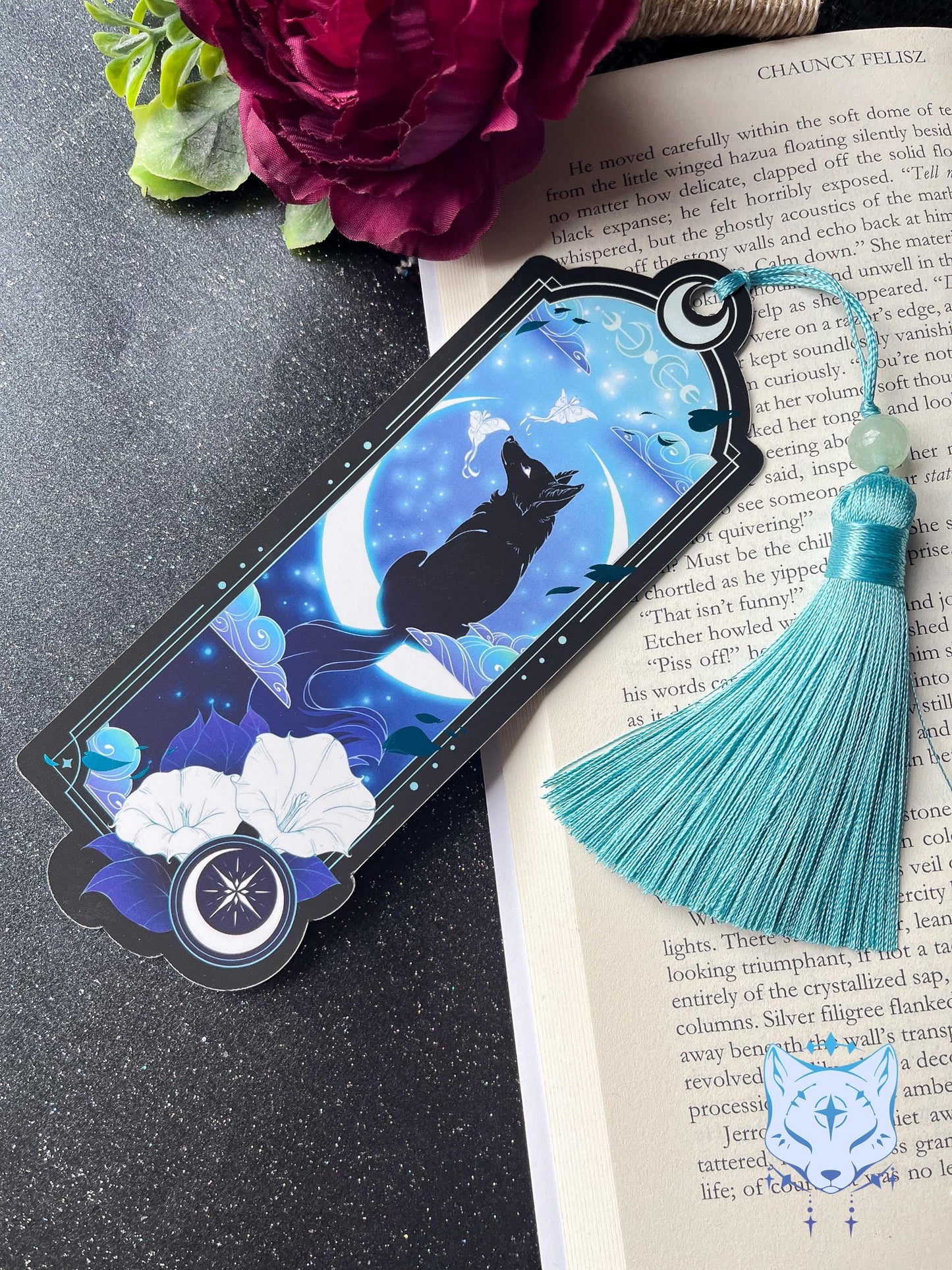 Black Fox Bookmark with teal foil detail