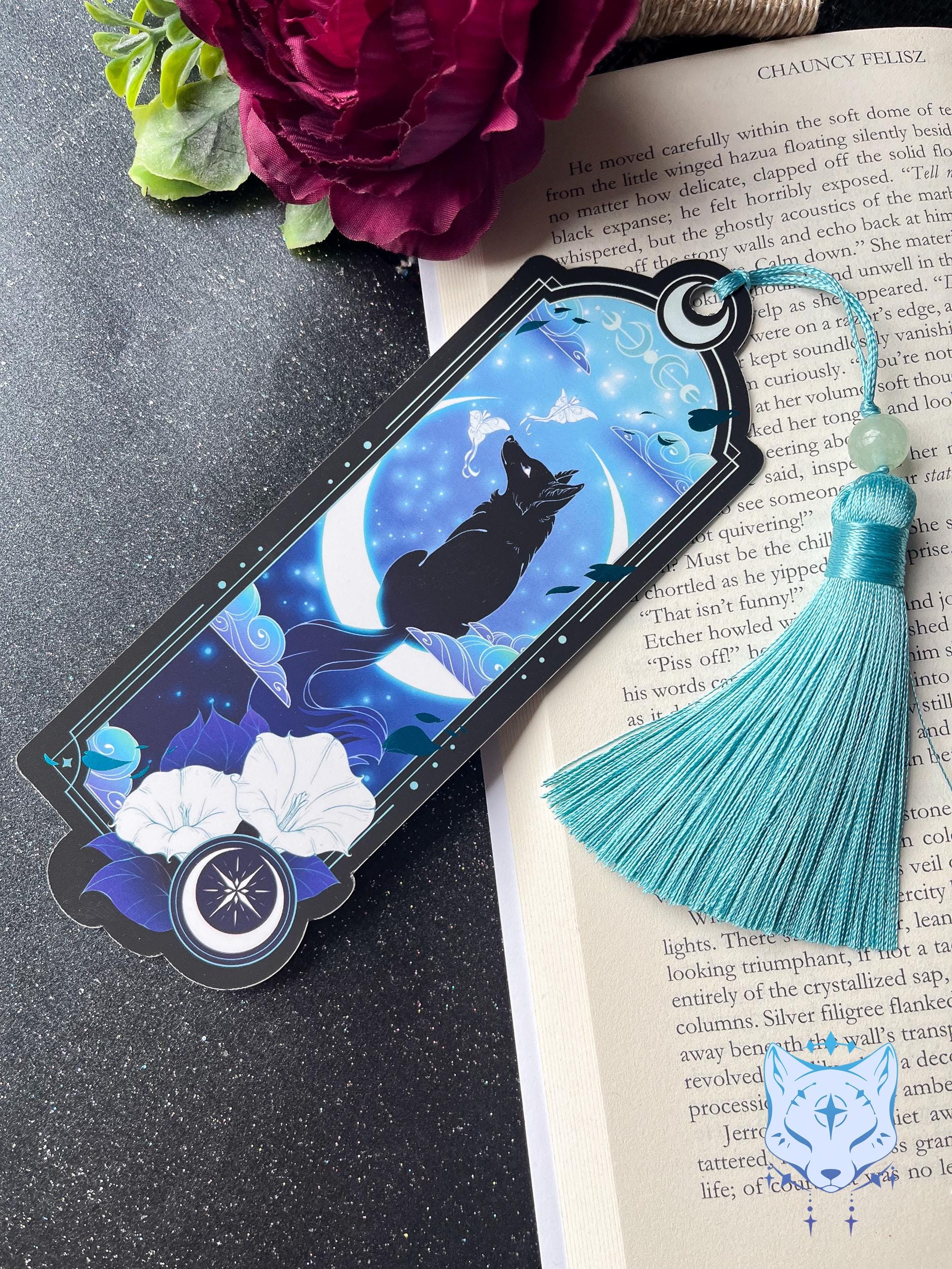 Black Fox Bookmark with teal foil detail