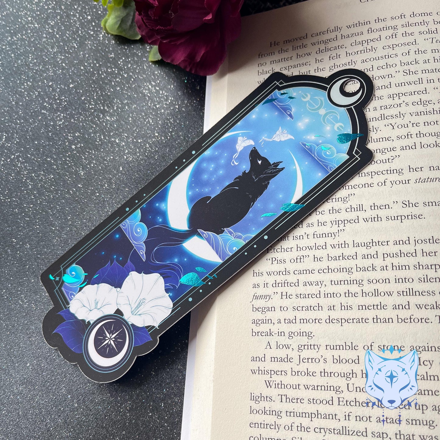 Black Fox Bookmark with teal foil detail