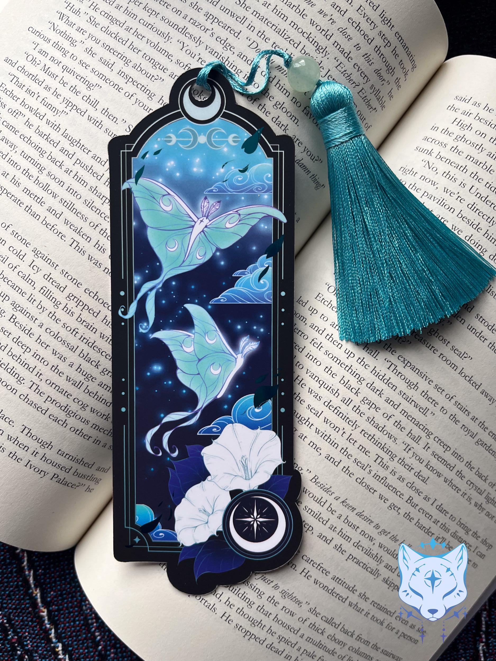 Lunar Moth Bookmark with teal foil detail