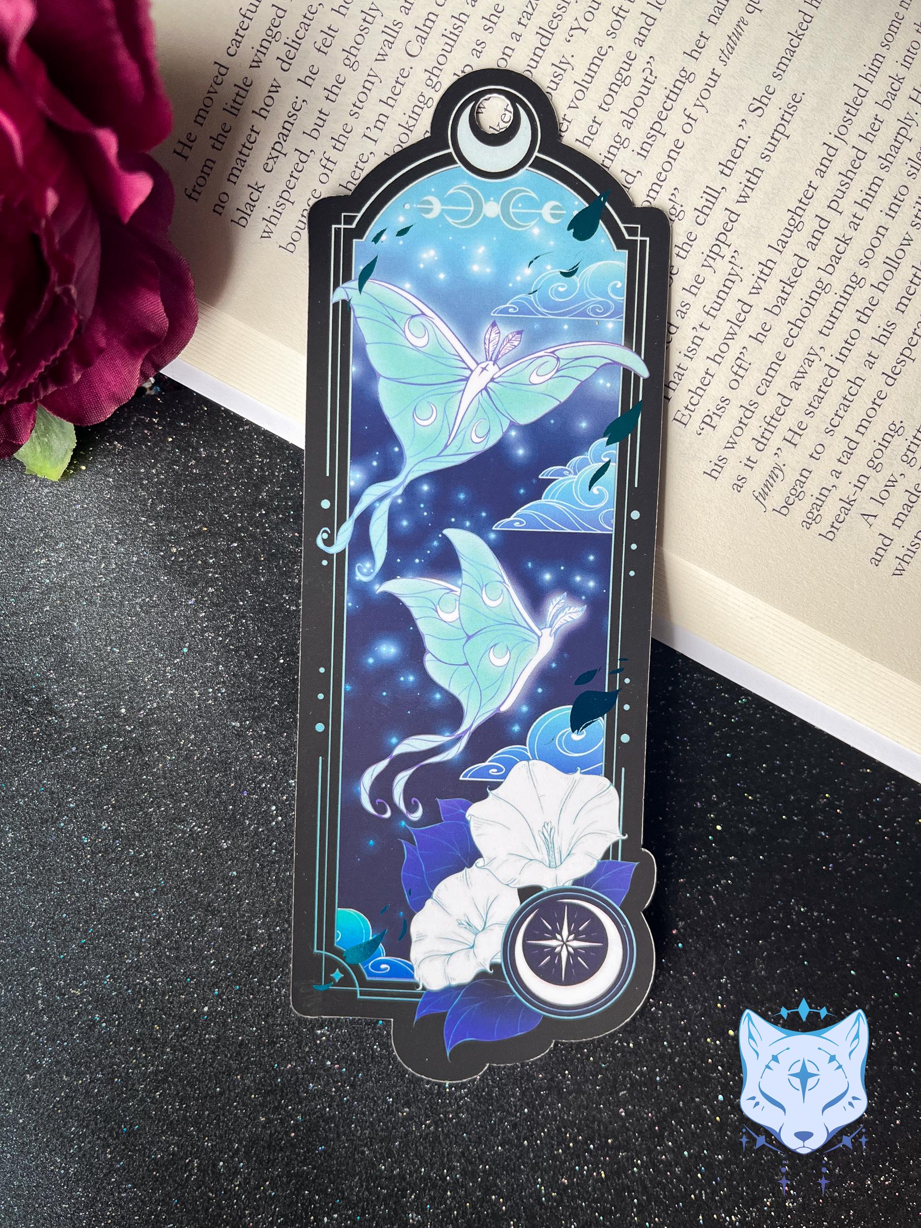 Lunar Moth Bookmark with teal foil detail
