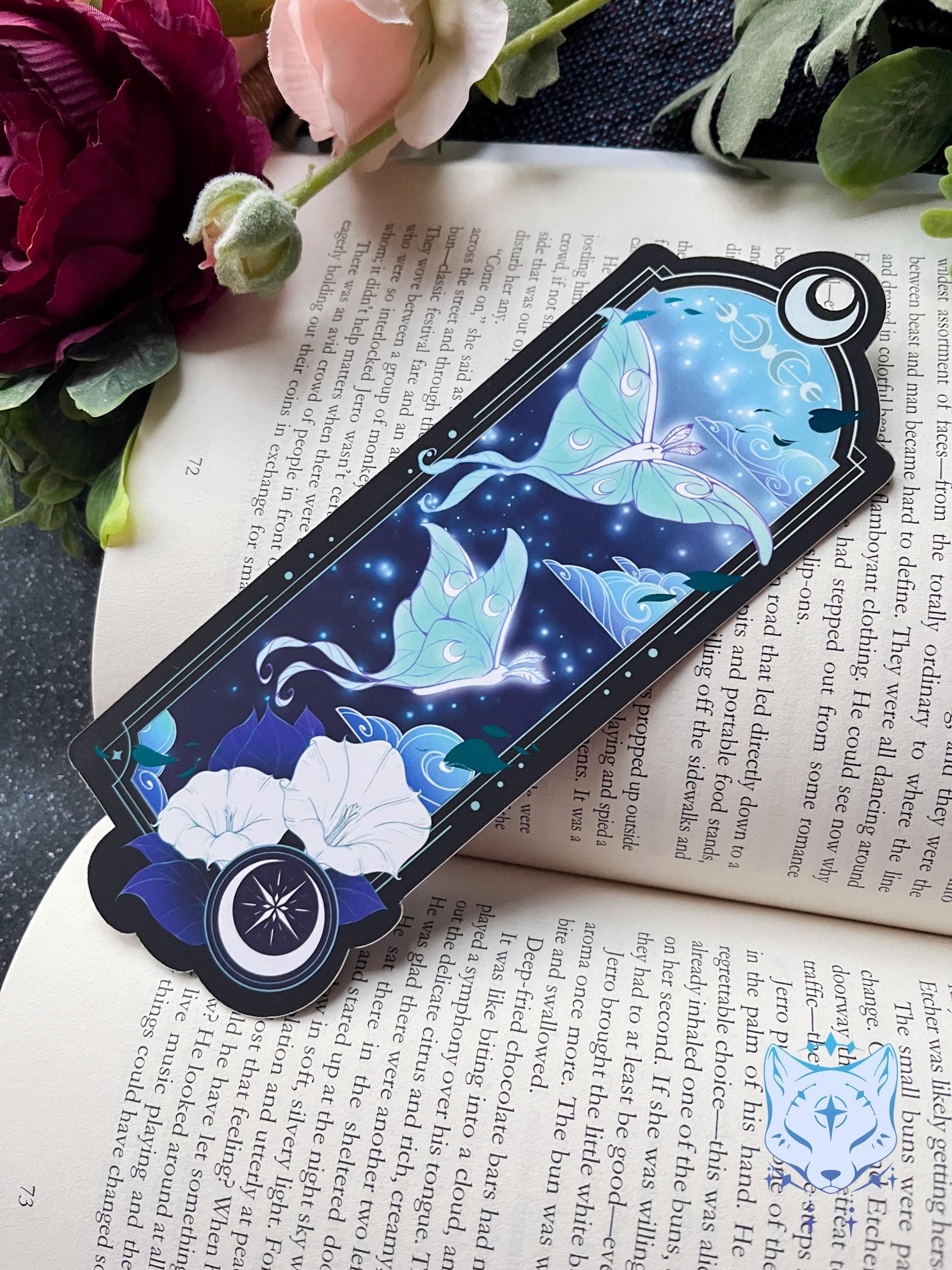 Lunar Moth Bookmark with teal foil detail