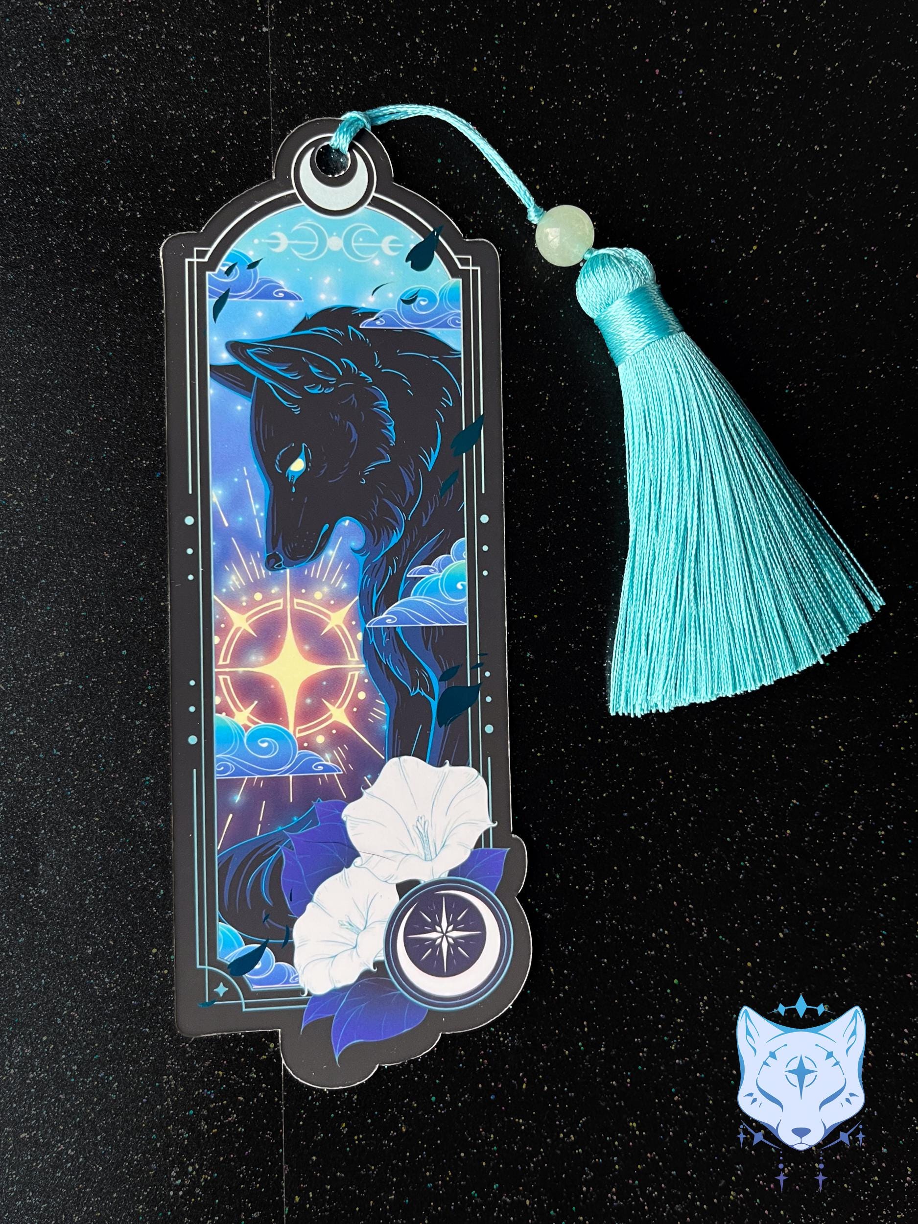 Celestial Wolf Bookmark with teal foil detail