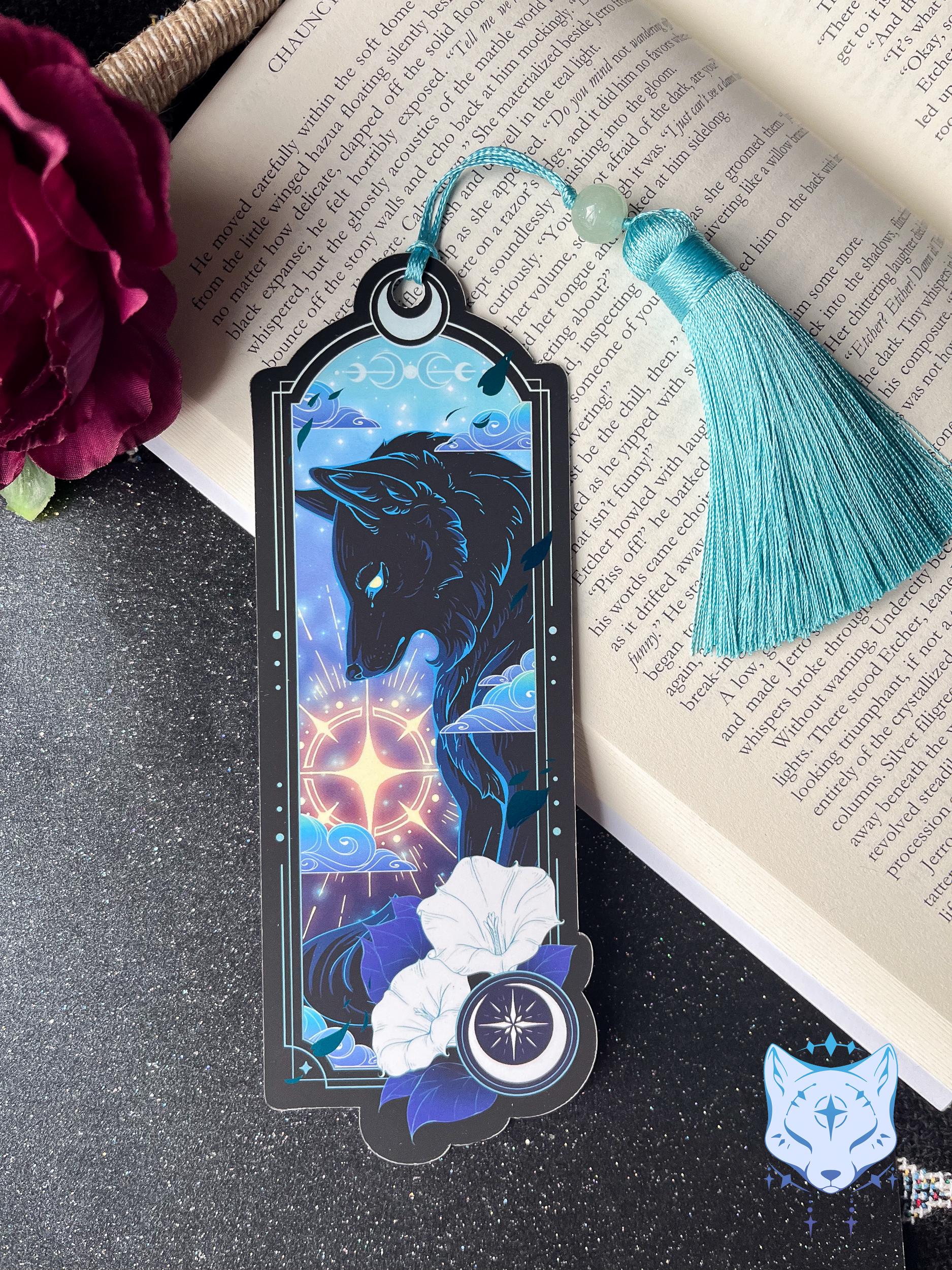 Celestial Wolf Bookmark with teal foil detail