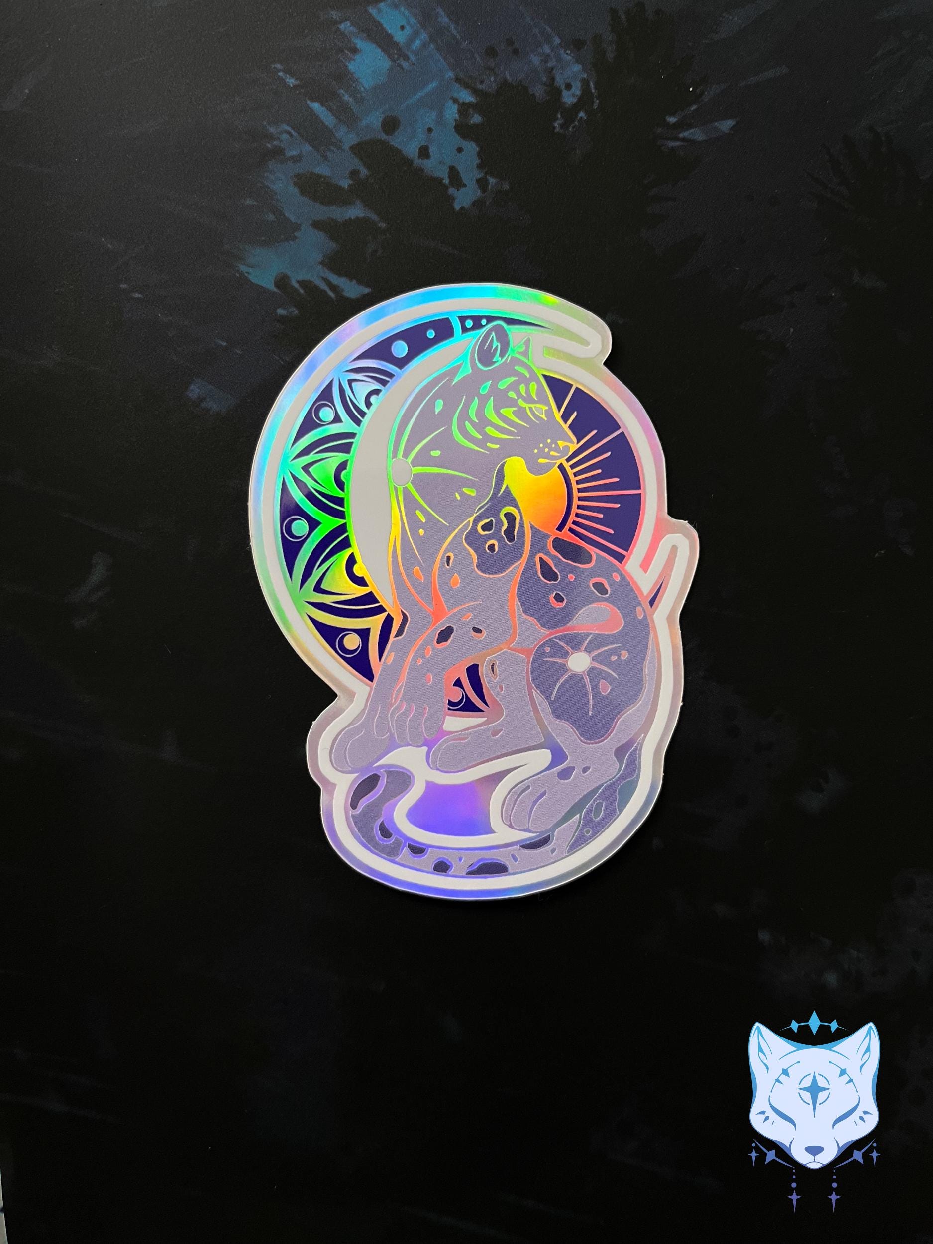 Sun & Moon Holographic Cat stickers | 8cm tall