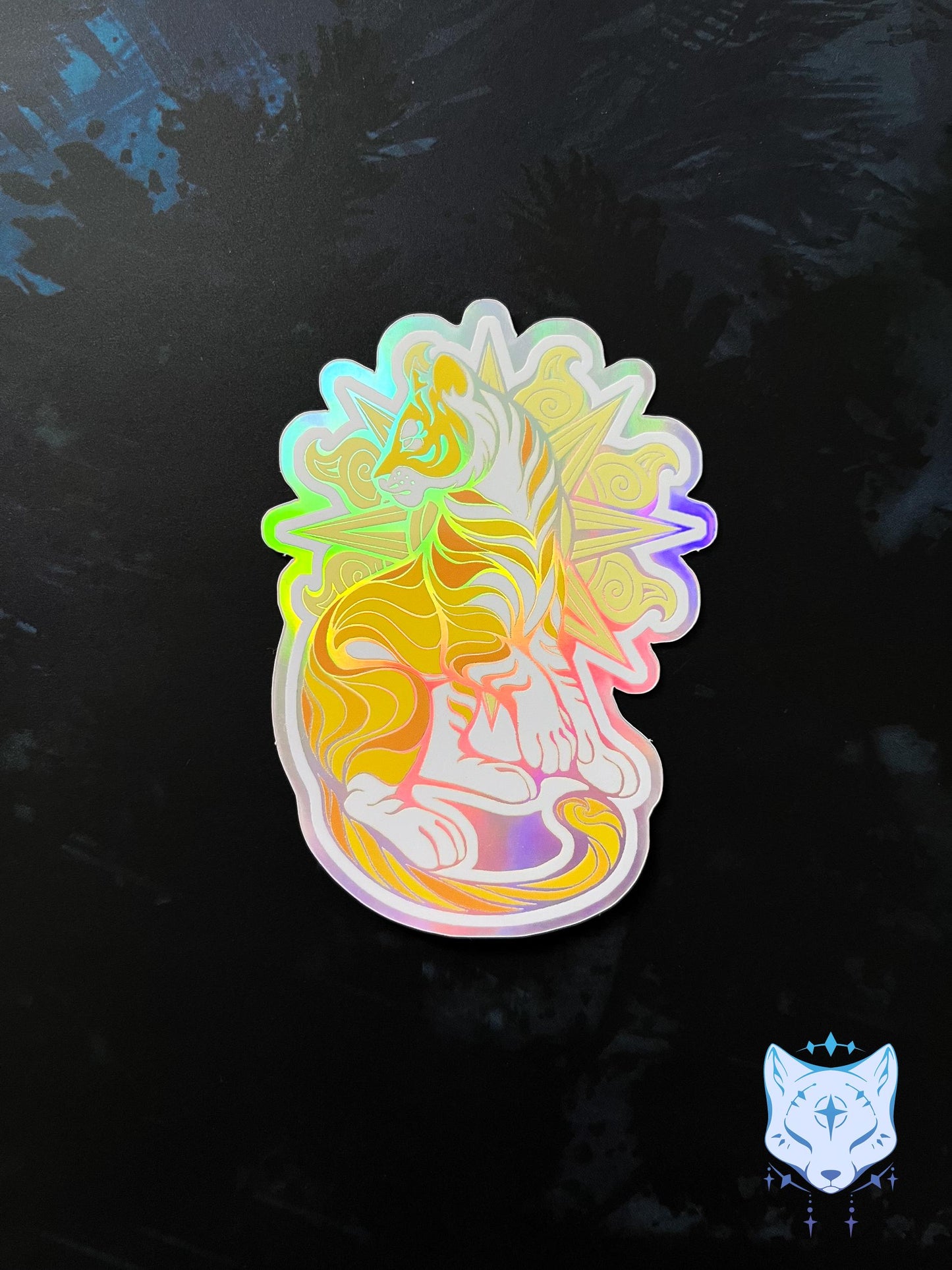 Sun & Moon Holographic Cat stickers | 8cm tall