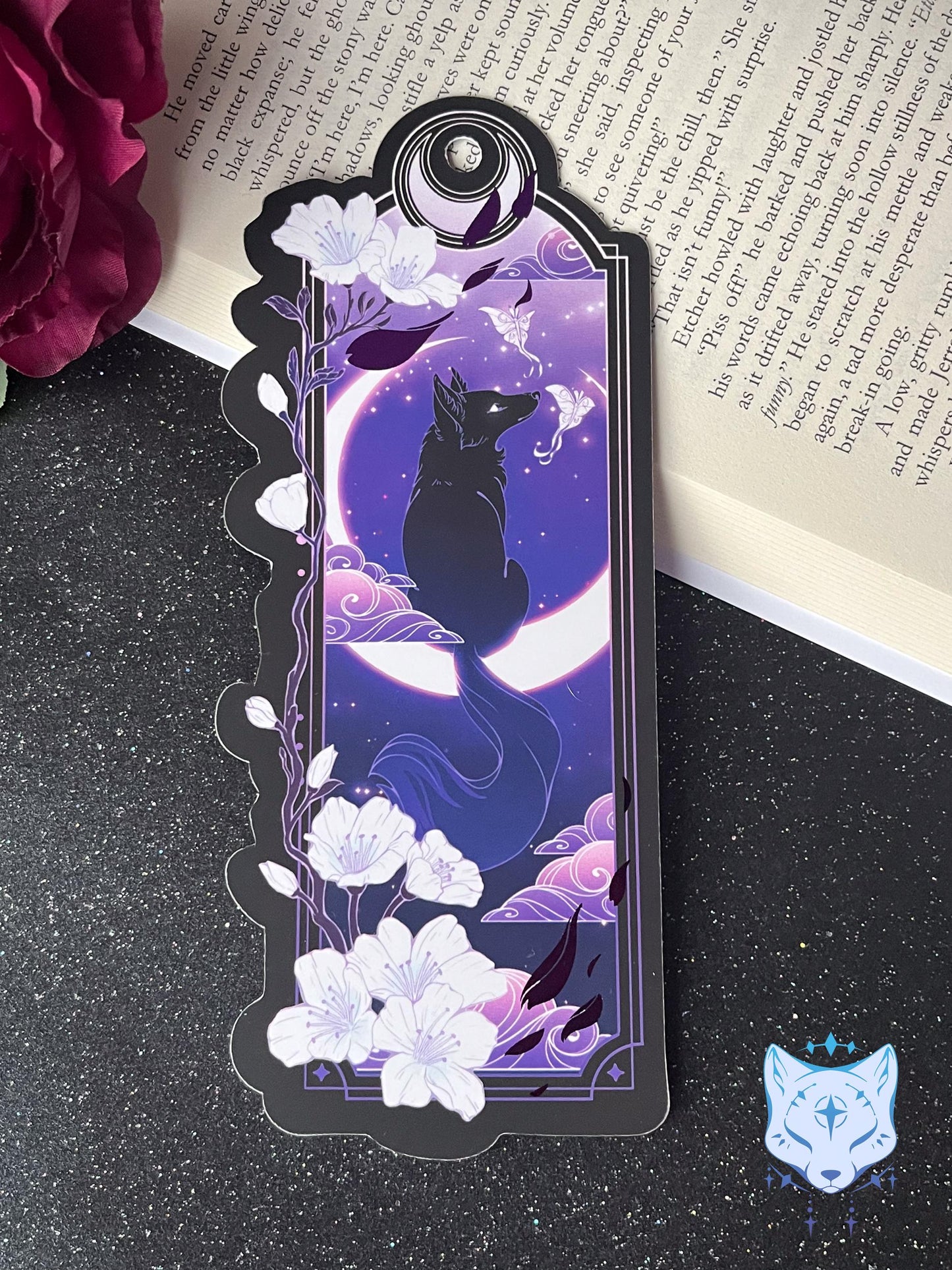 Purple and Black Fox Bookmark with foil detail