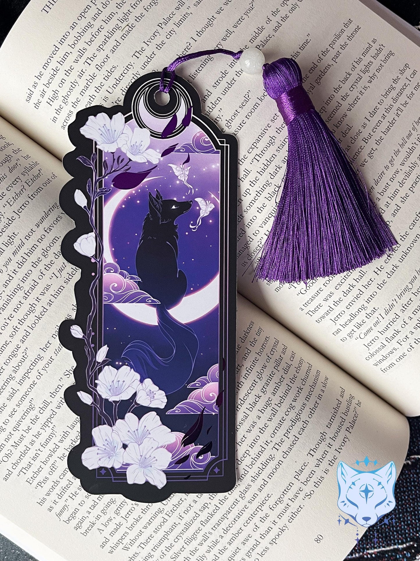 Purple and Black Fox Bookmark with foil detail