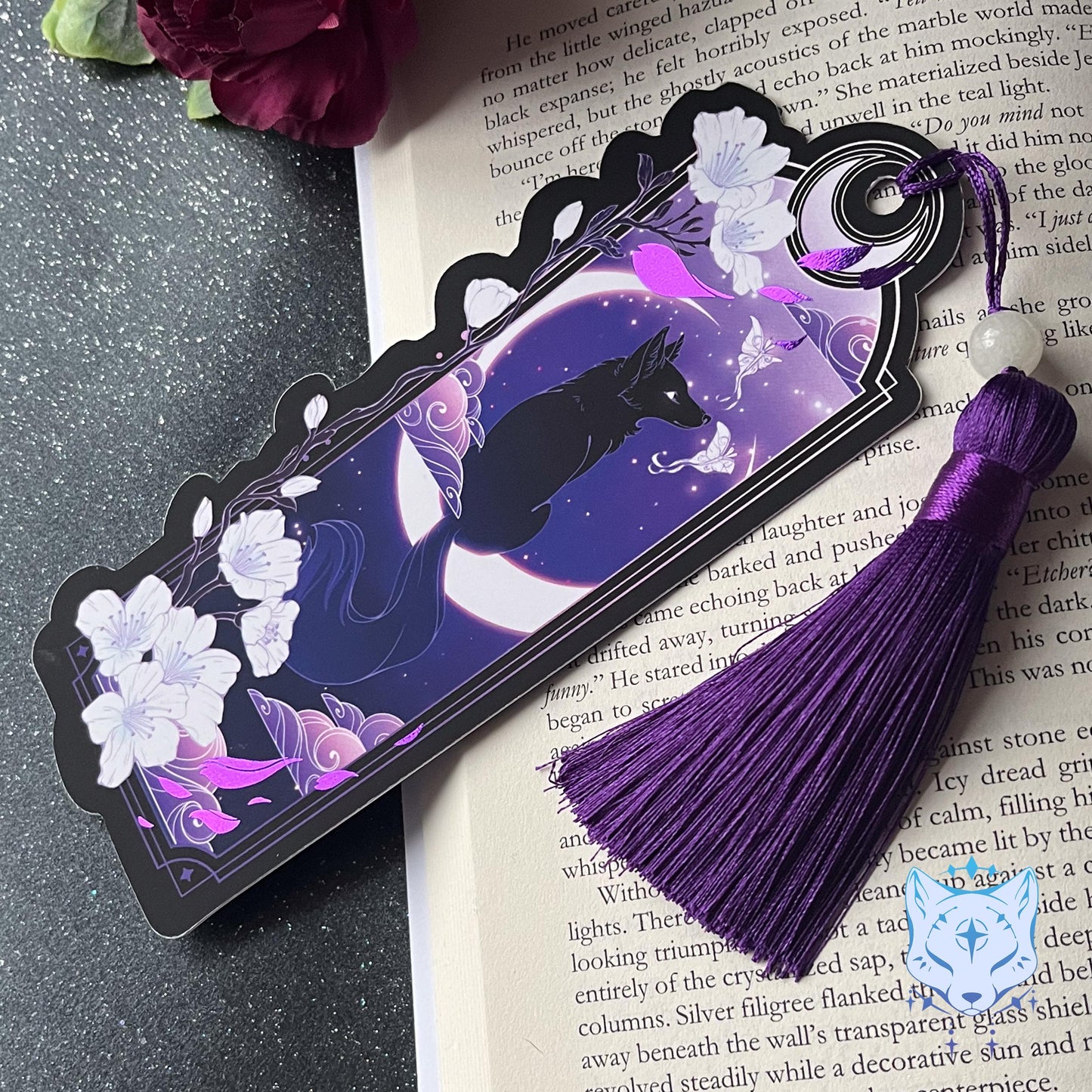 Purple and Black Fox Bookmark with foil detail