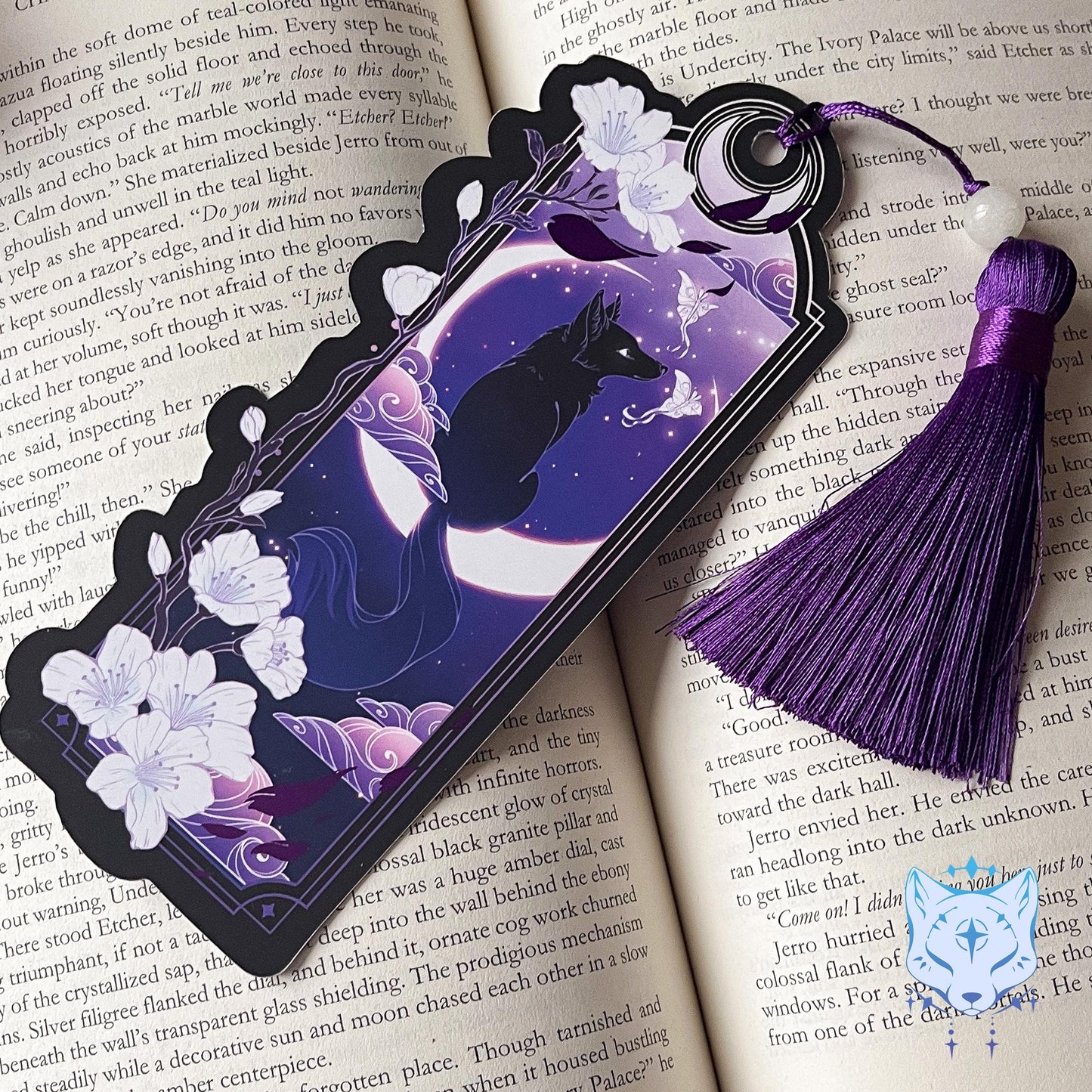 Purple and Black Fox Bookmark with foil detail