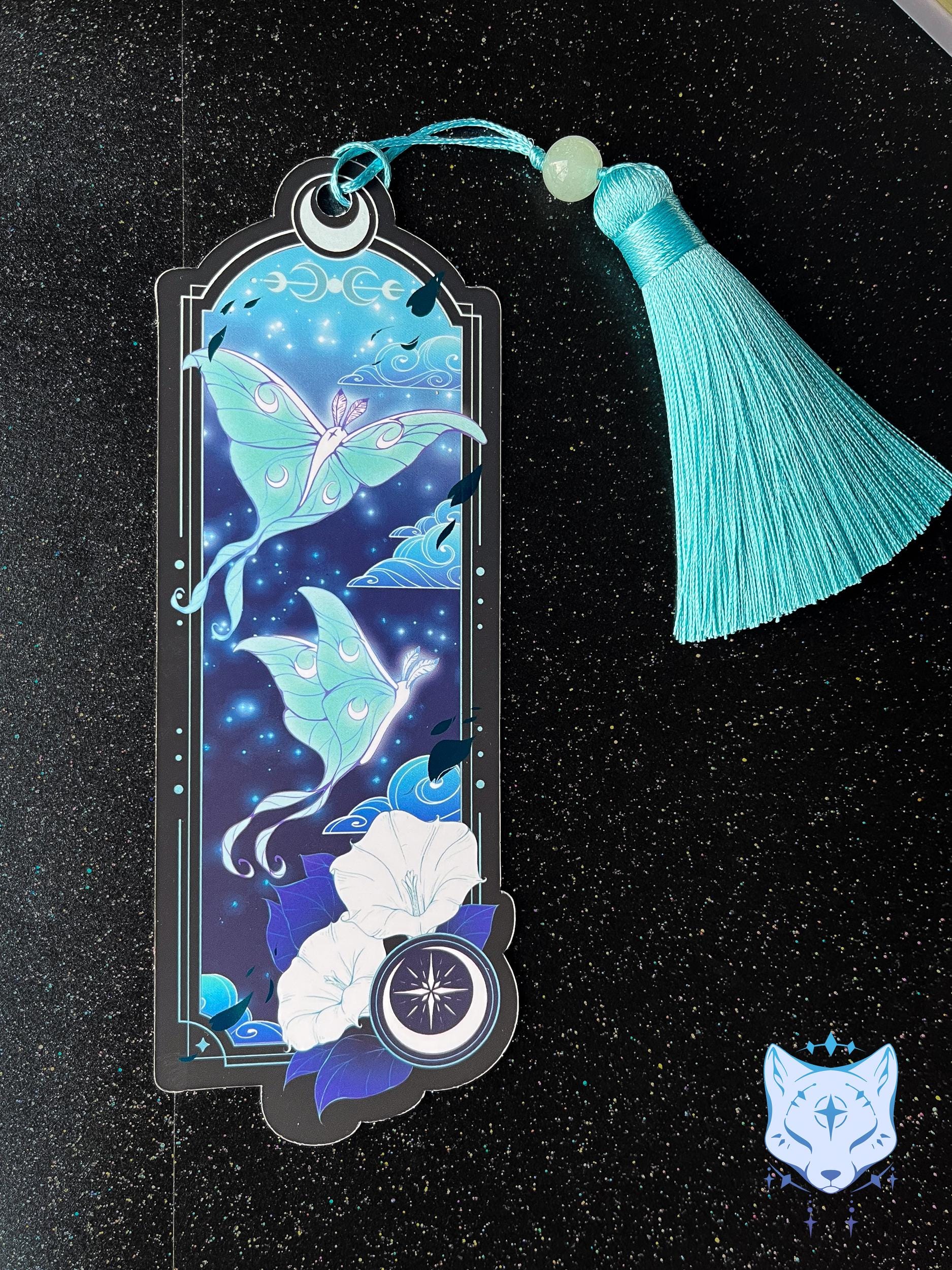 Lunar Moth Bookmark with teal foil detail