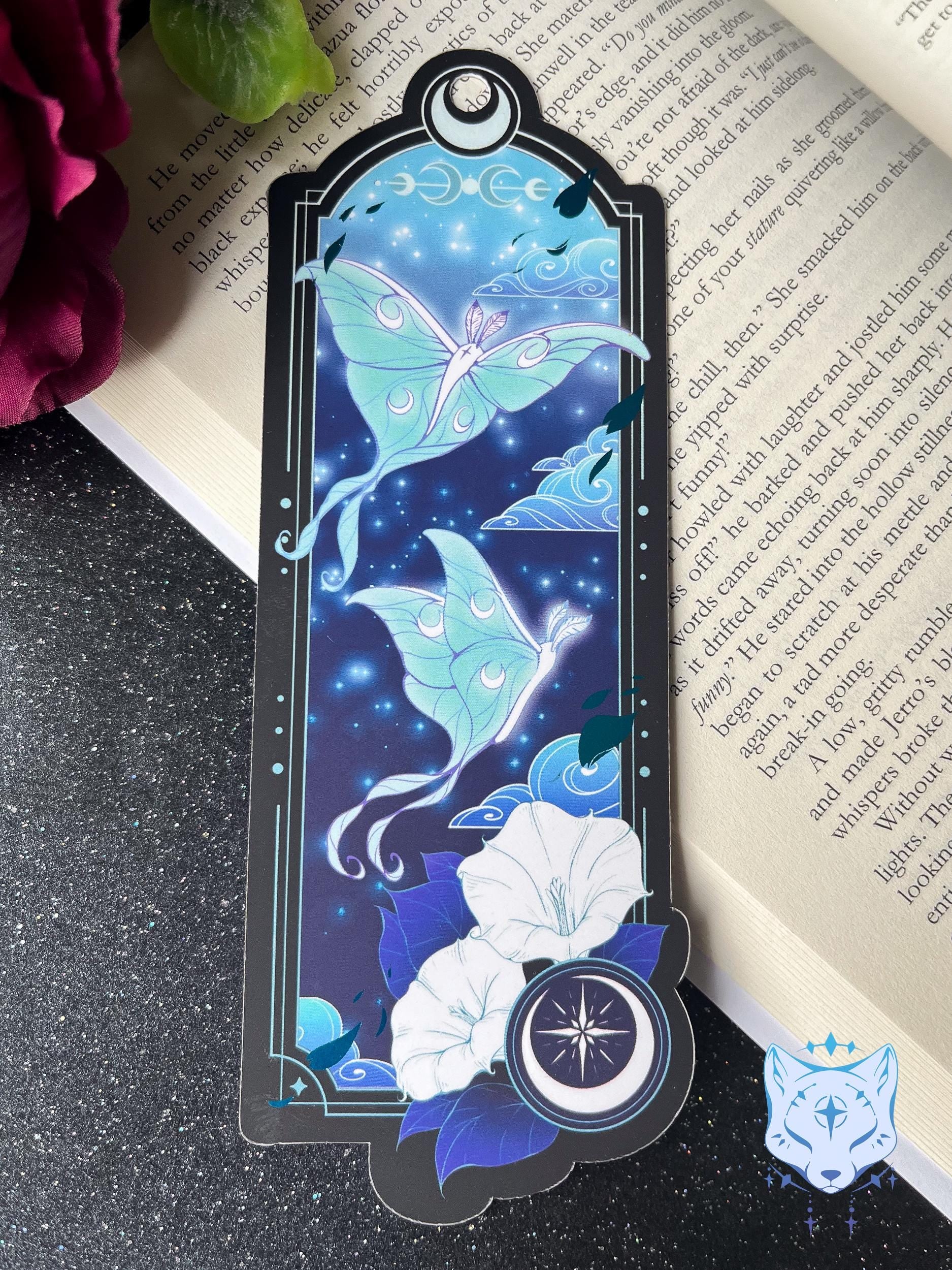Lunar Moth Bookmark with teal foil detail