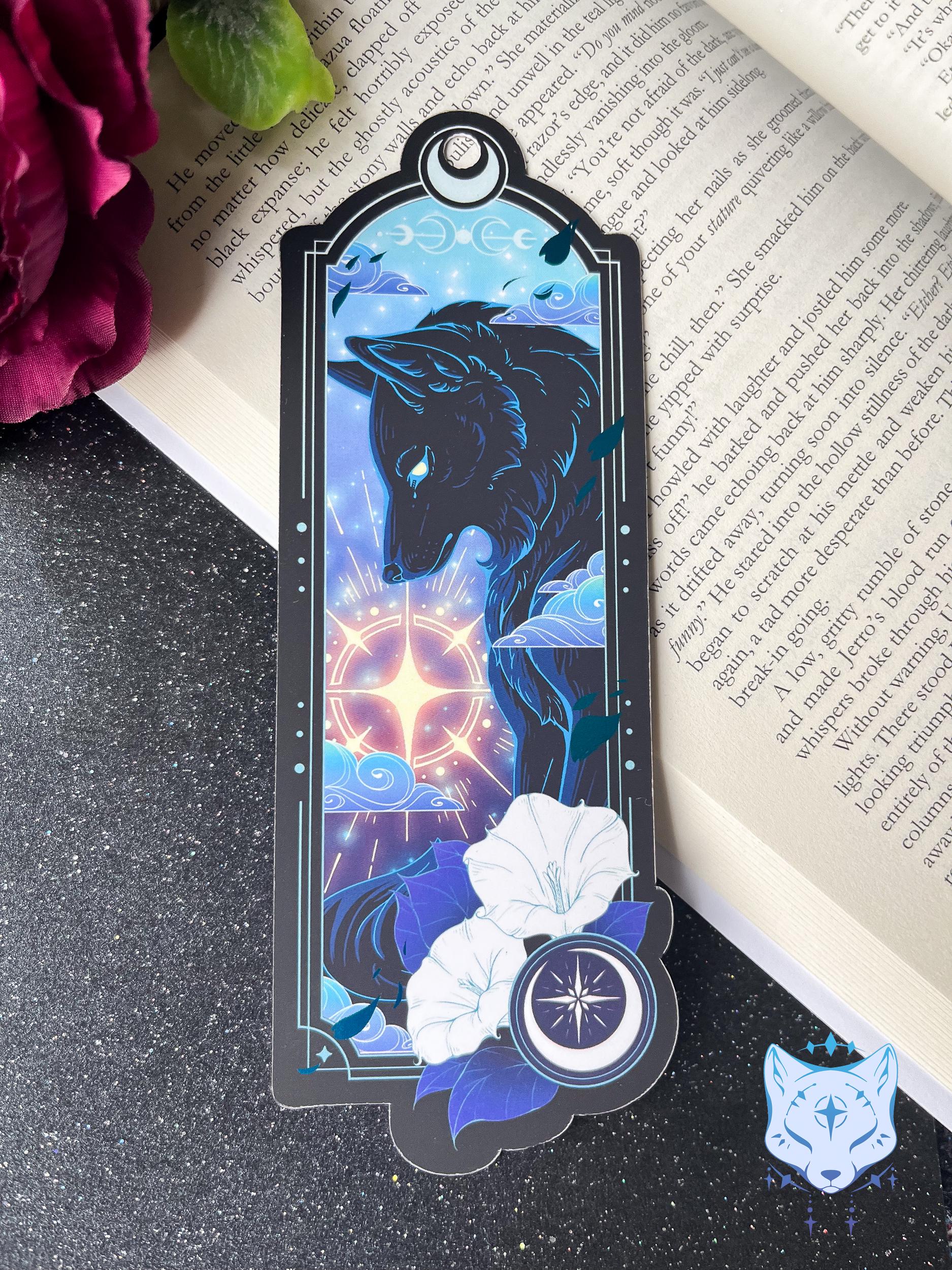 Celestial Wolf Bookmark with teal foil detail